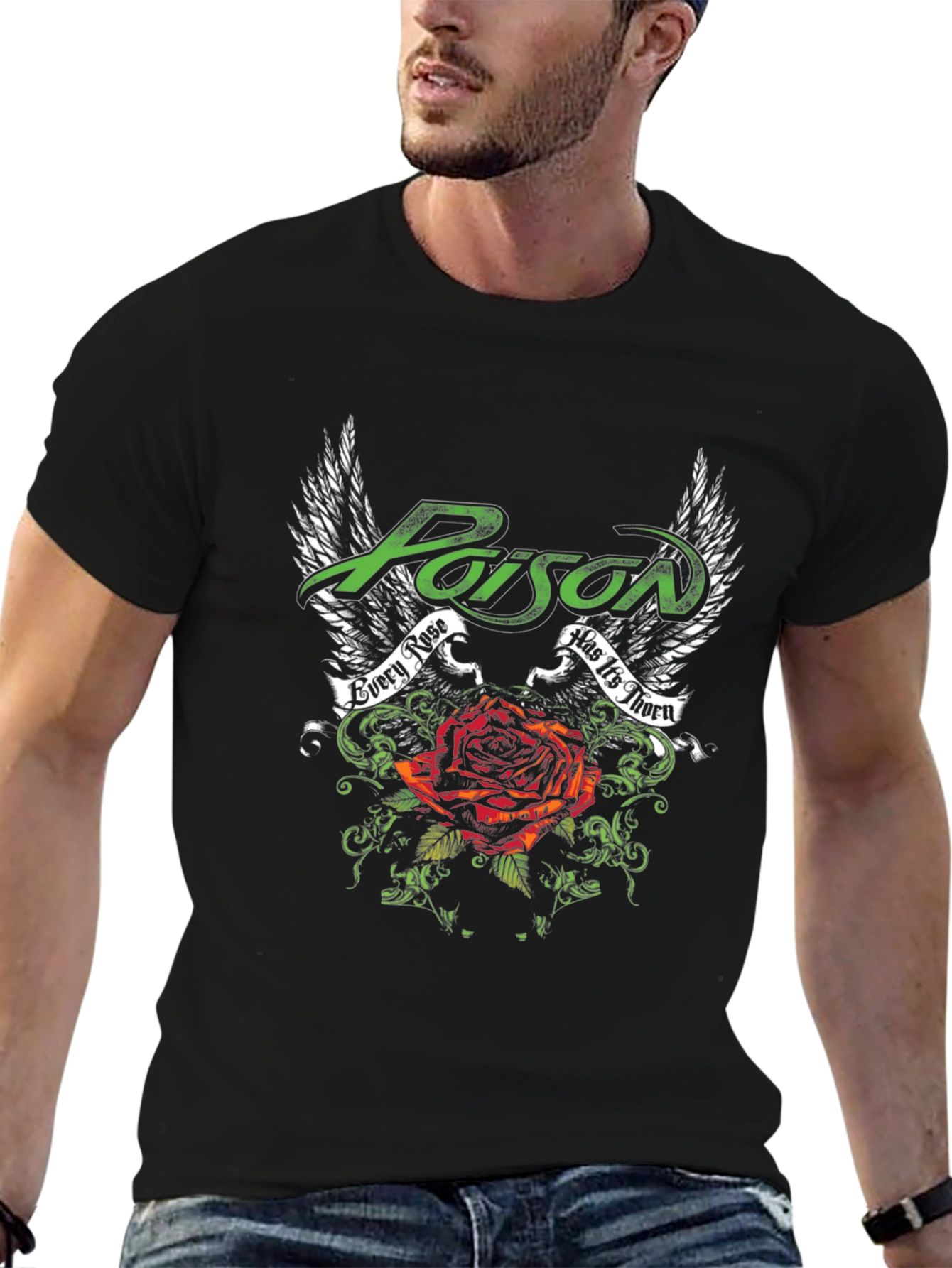 Poison Every Rose Has Its Thorn Black T-Shirt