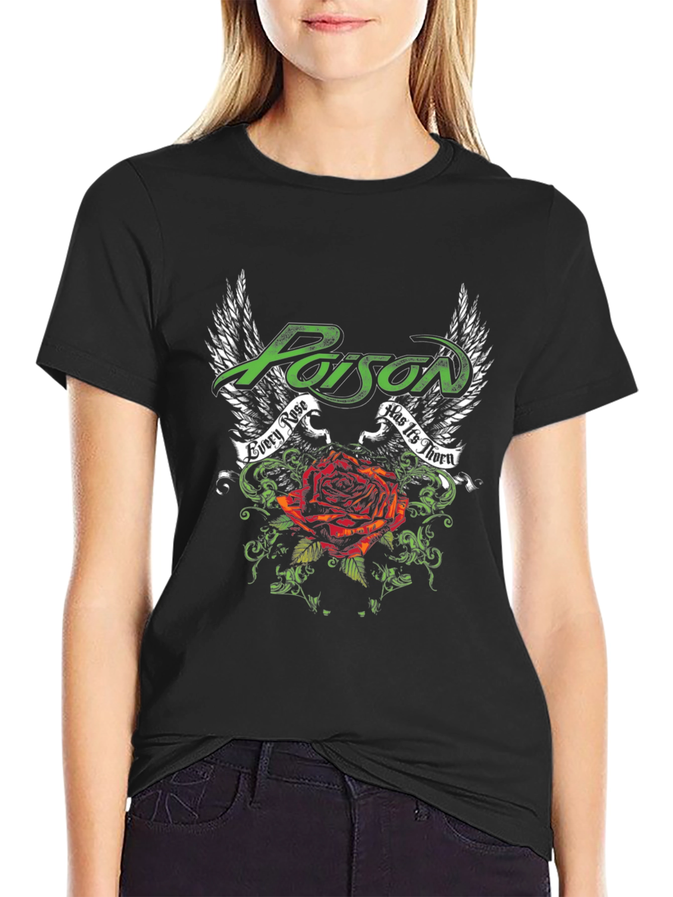 Poison Every Rose Has Its Thorn Black T-Shirt