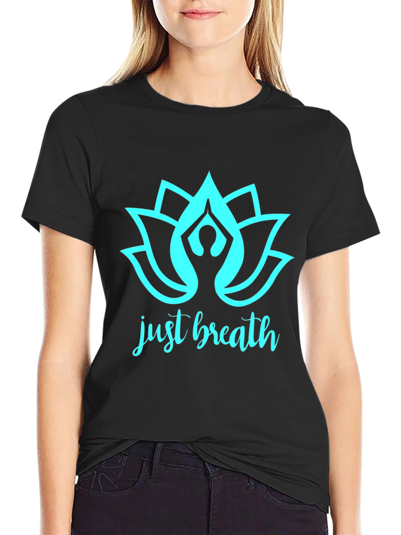 Just Breathe Yoga Lotus Graphic T-Shirt