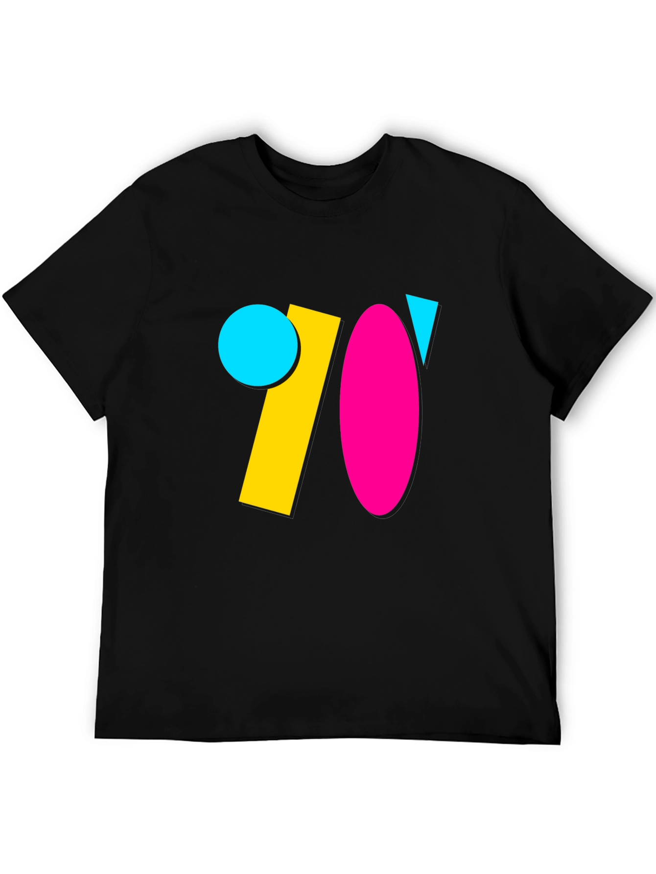Retro 70s Geometric Graphic Tee - Black