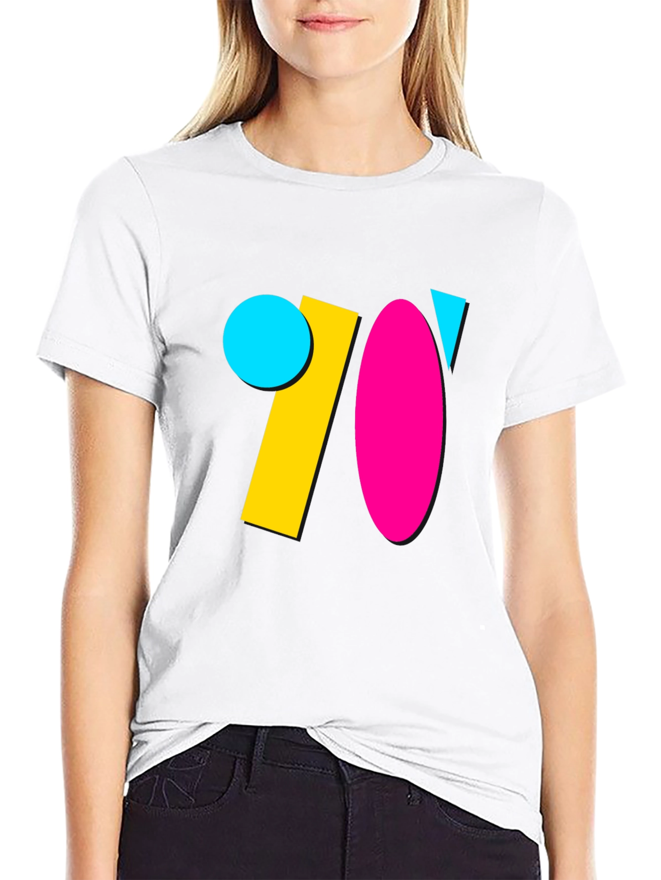Retro 70s Geometric Graphic Tee - Black
