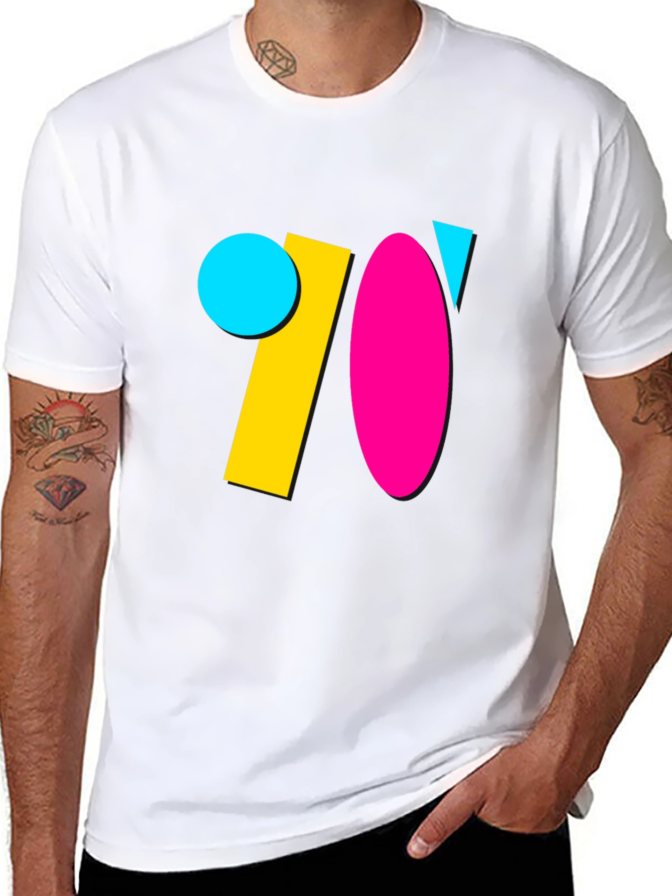 Retro 70s Geometric Graphic Tee - Black