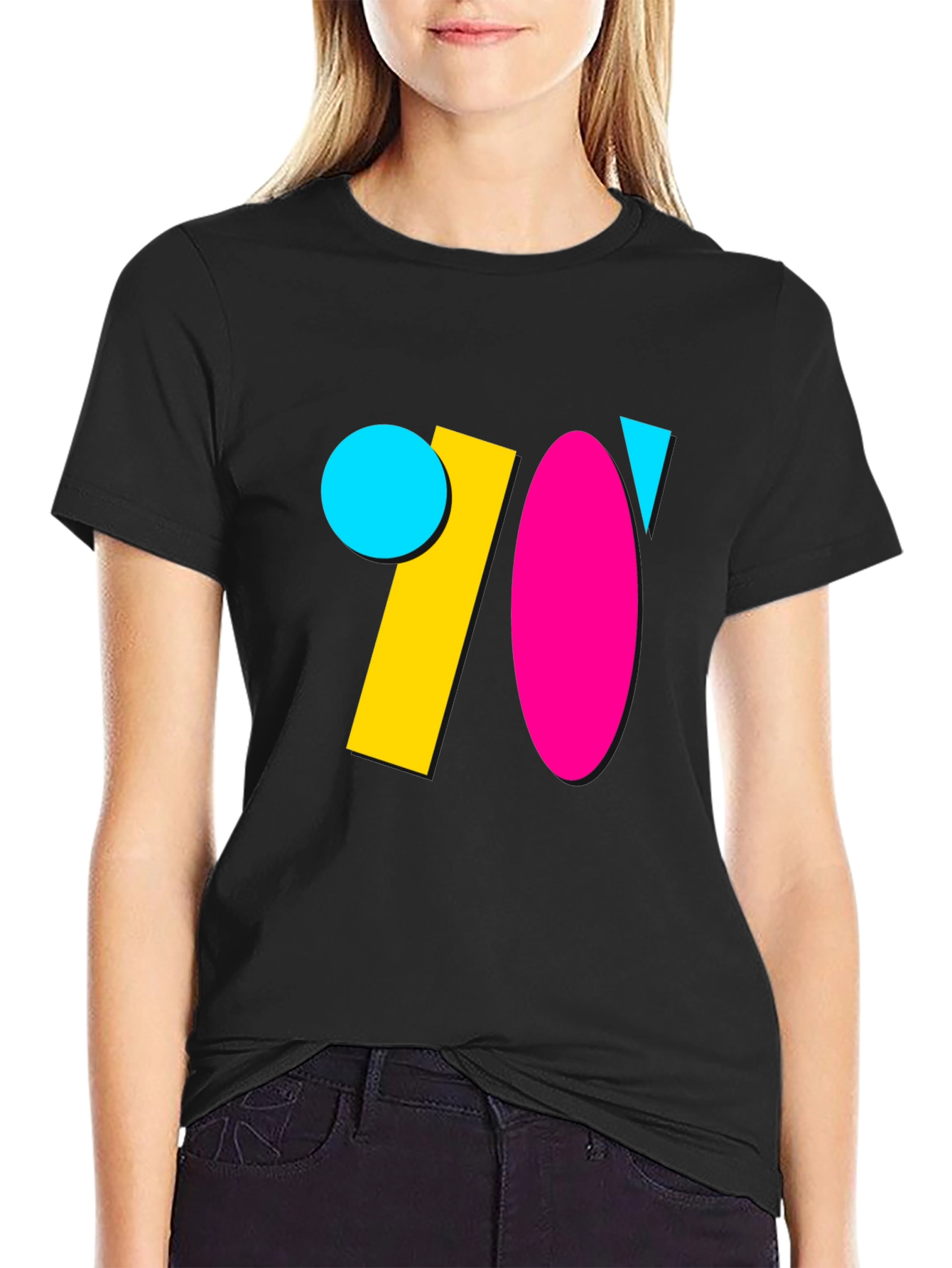 Retro 70s Geometric Graphic Tee - Black
