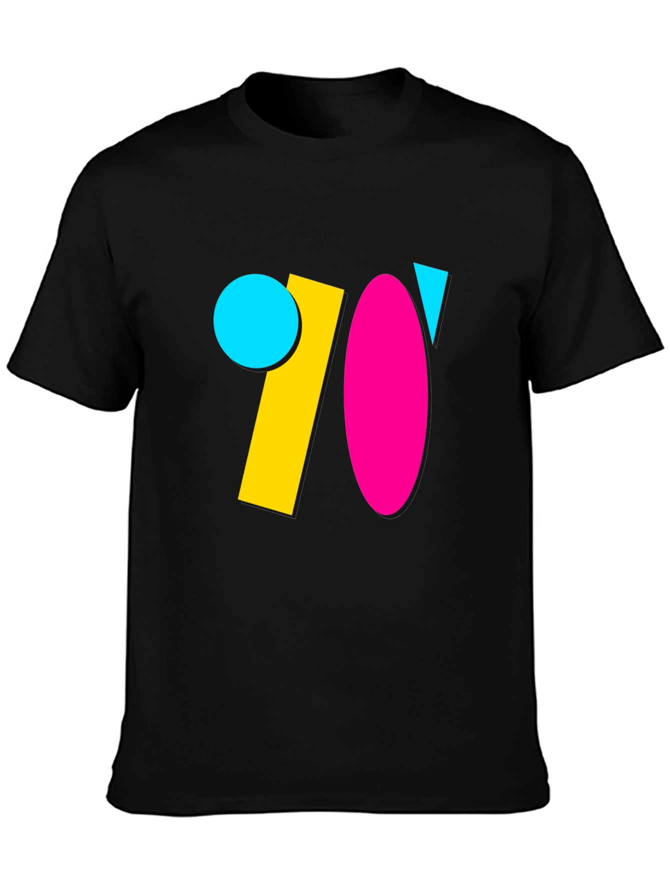 Retro 70s Geometric Graphic Tee - Black