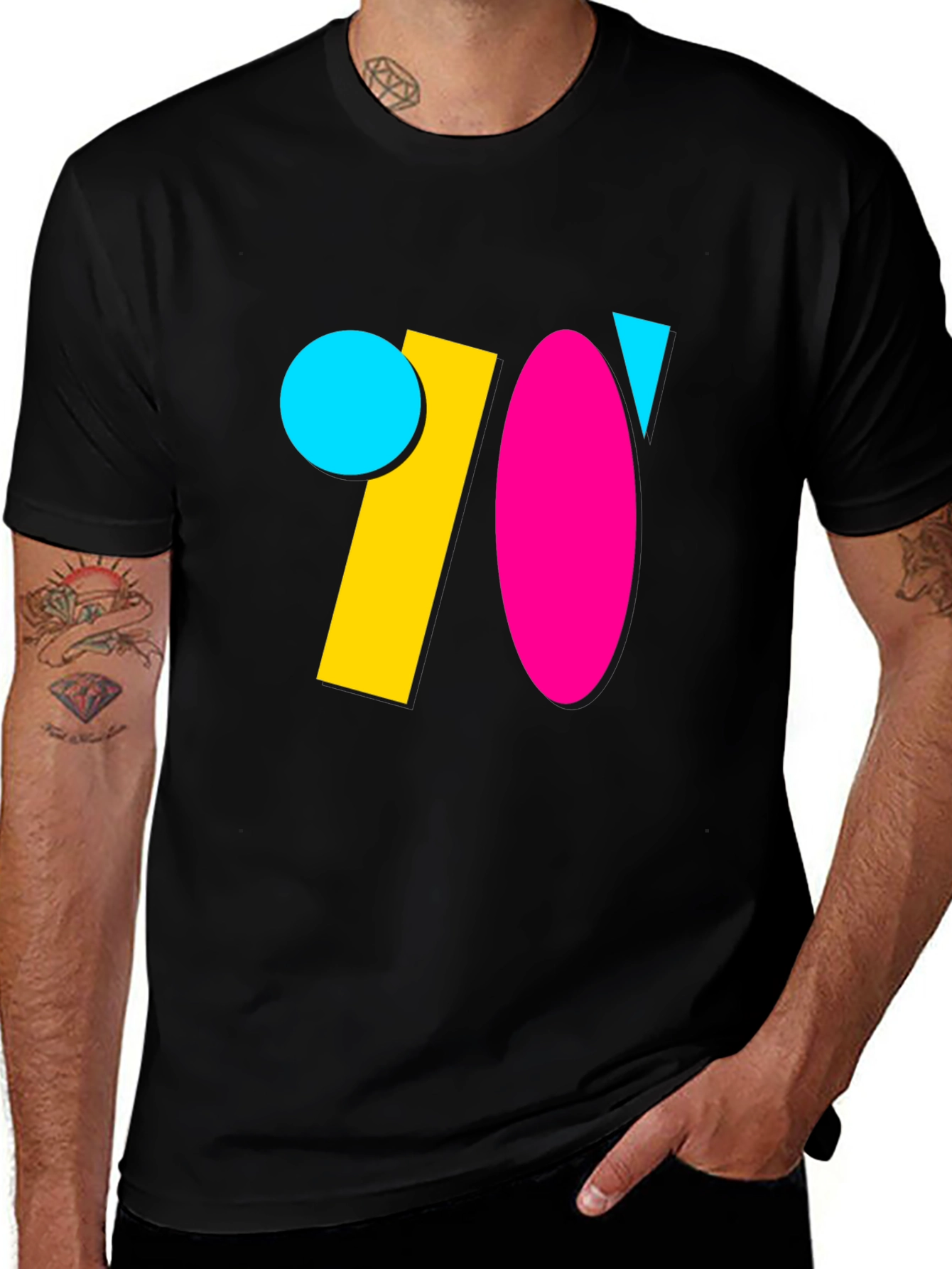 Retro 70s Geometric Graphic Tee - Black