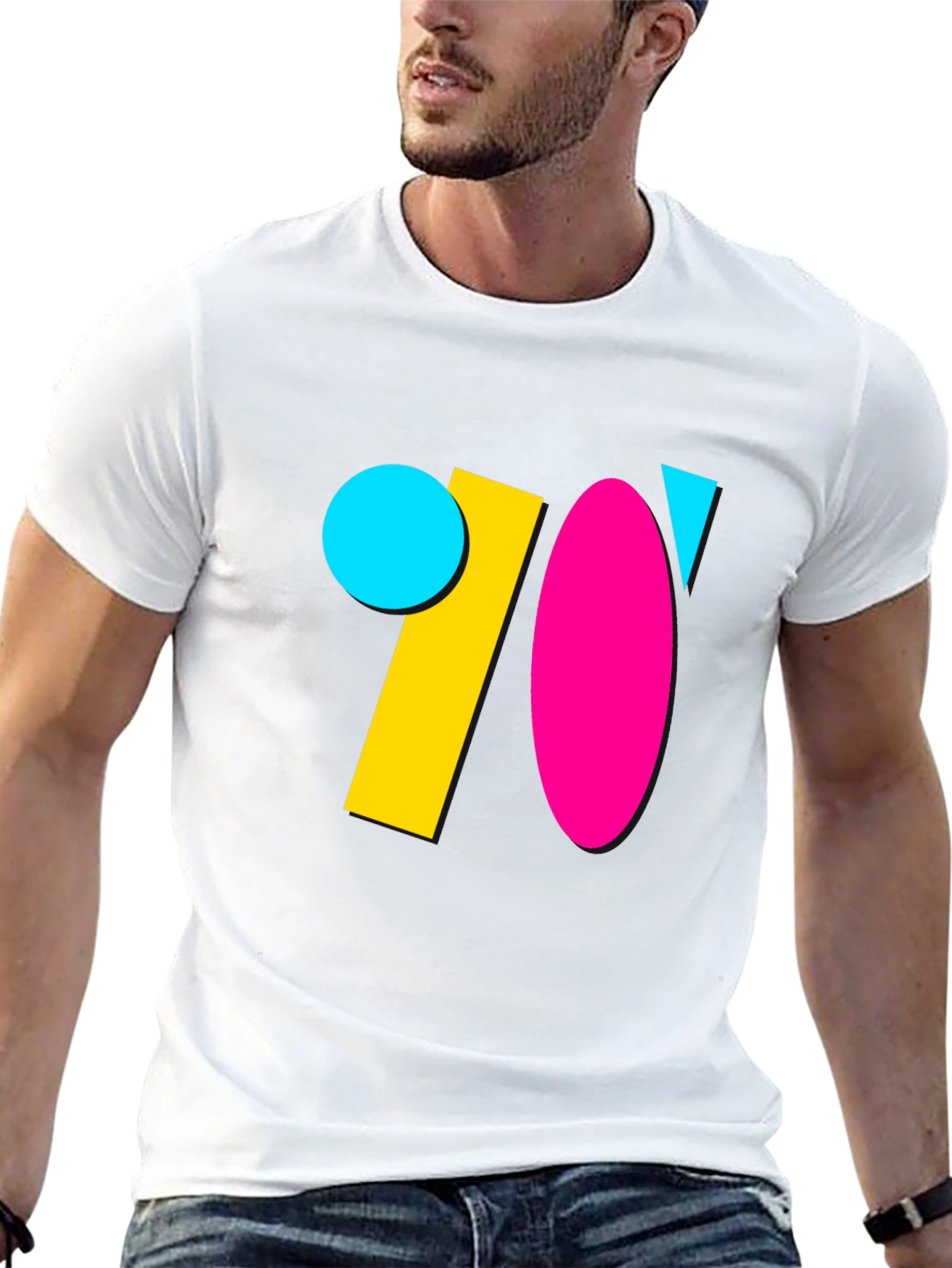 Retro 70s Geometric Graphic Tee - Black