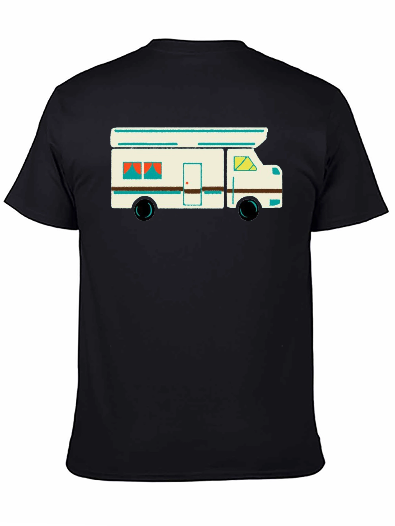 Retro Camper Graphic Tee - Black Cotton T-Shirt