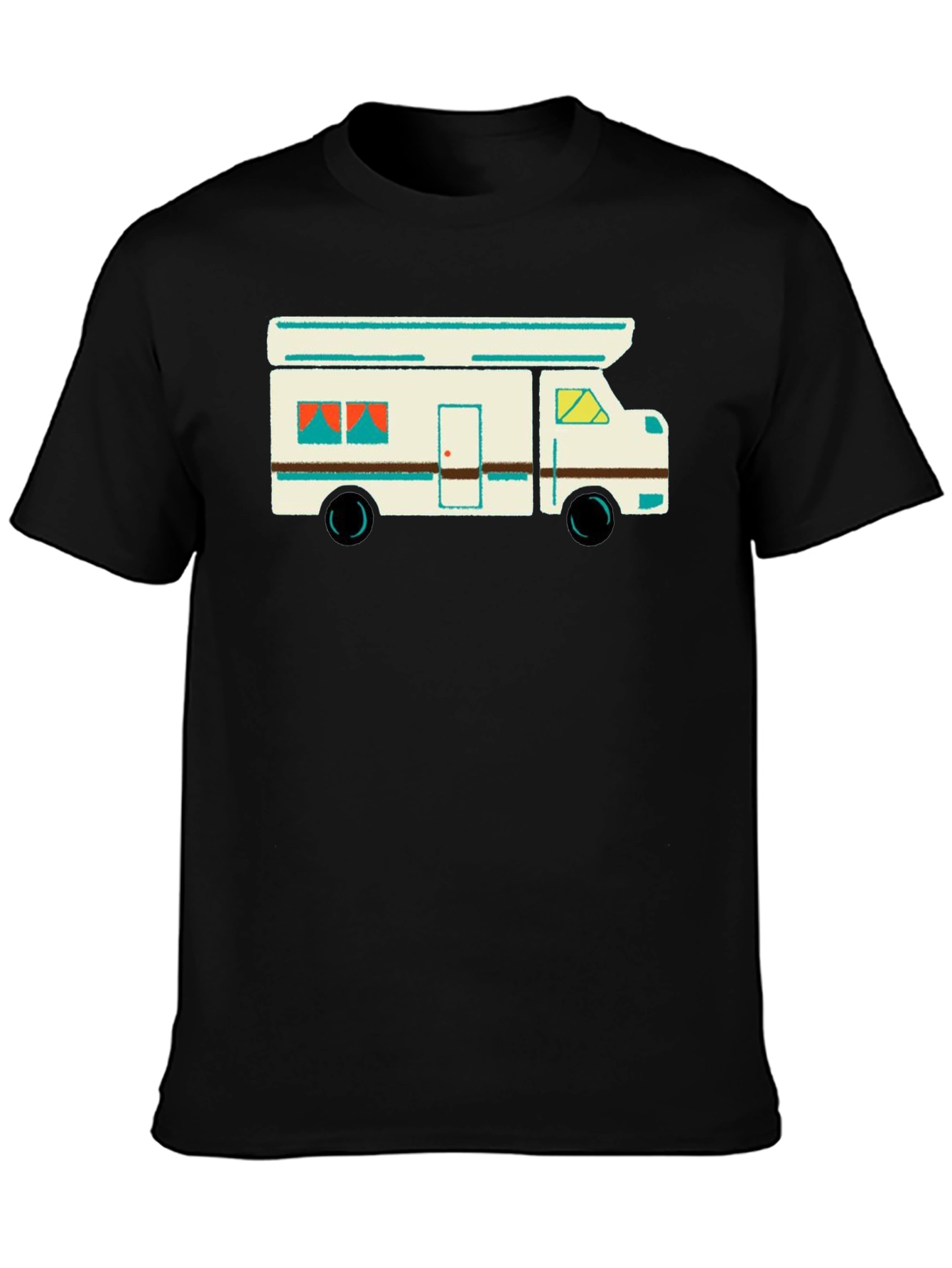 Retro Camper Graphic Tee - Black Cotton T-Shirt