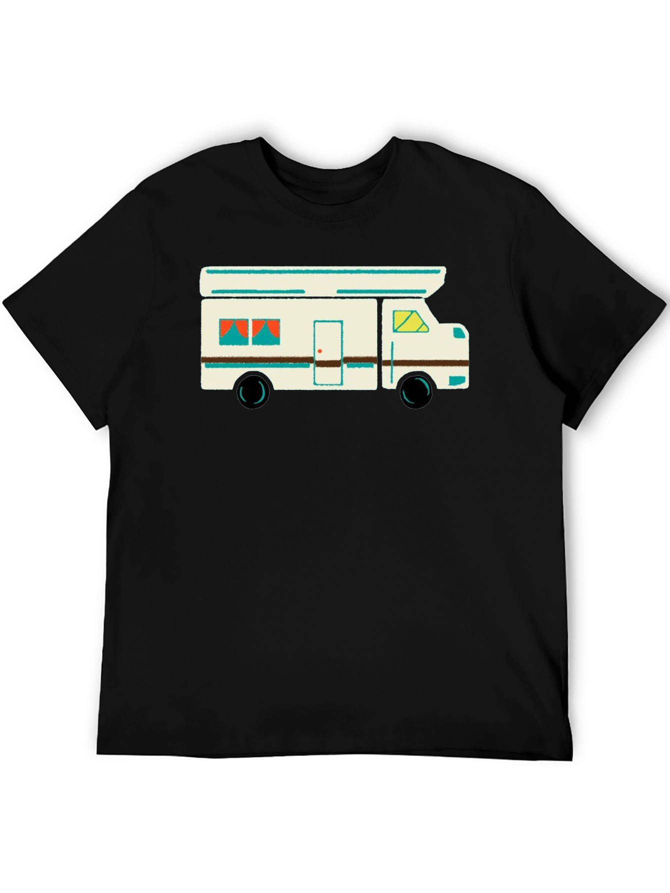 Retro Camper Graphic Tee - Black Cotton T-Shirt