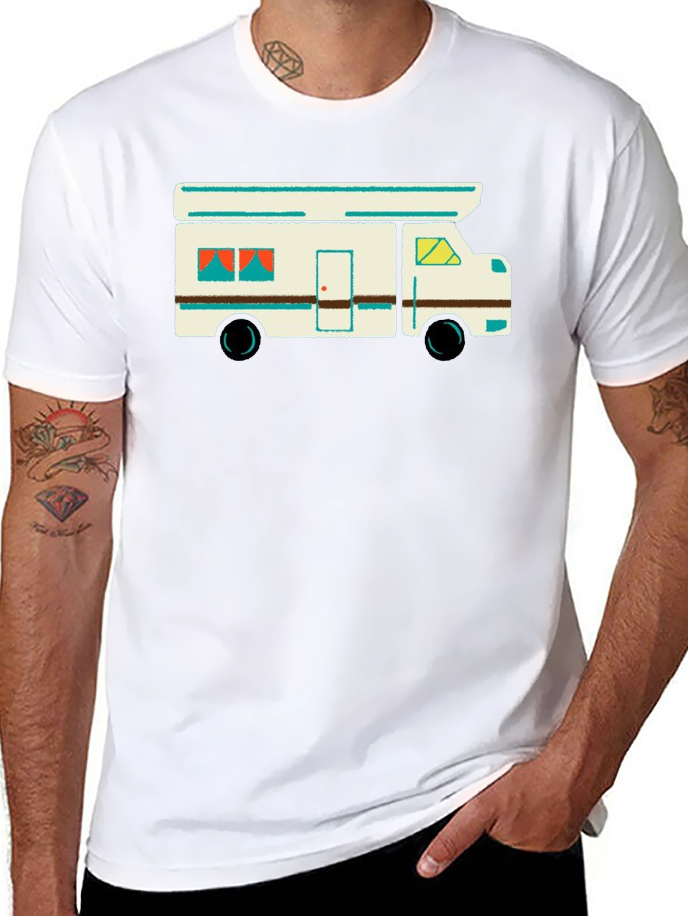 Retro Camper Graphic Tee - Black Cotton T-Shirt
