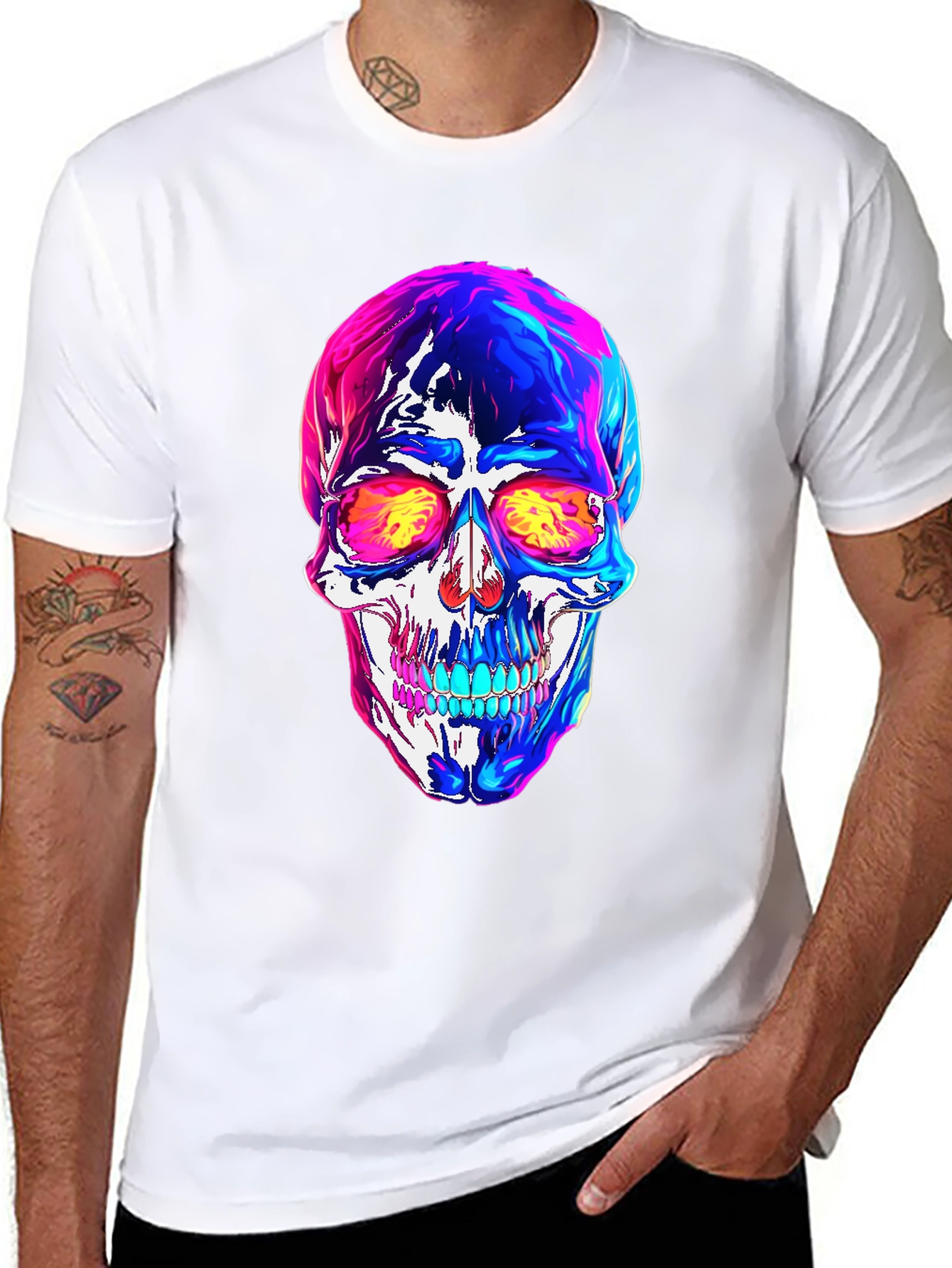 Vibrant Skull Graphic Tee - Black