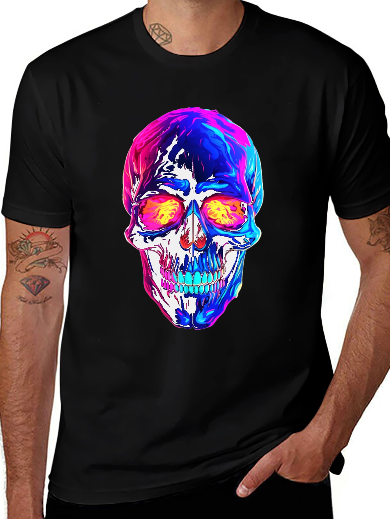Vibrant Skull Graphic Tee - Black