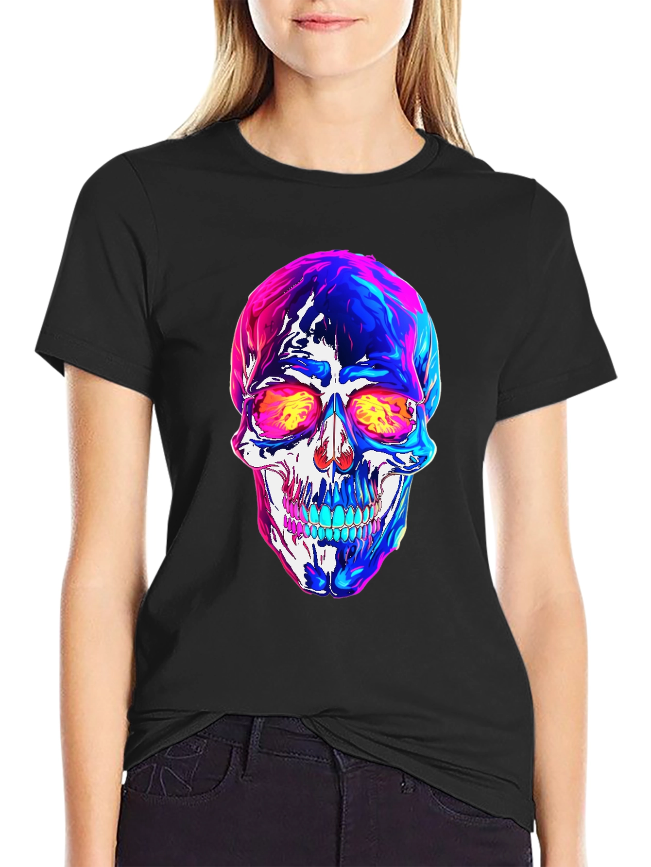 Vibrant Skull Graphic Tee - Black