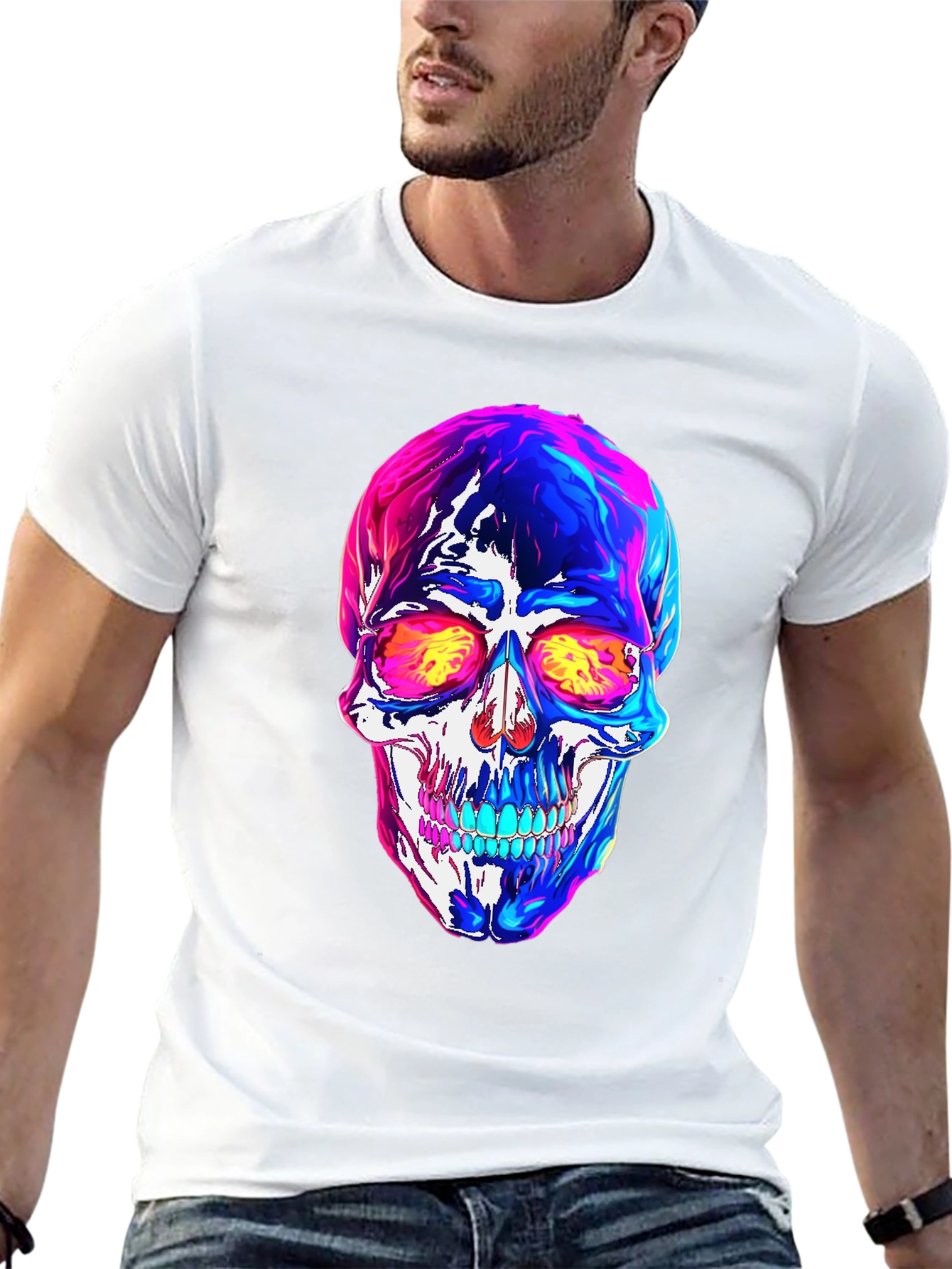 Vibrant Skull Graphic Tee - Black