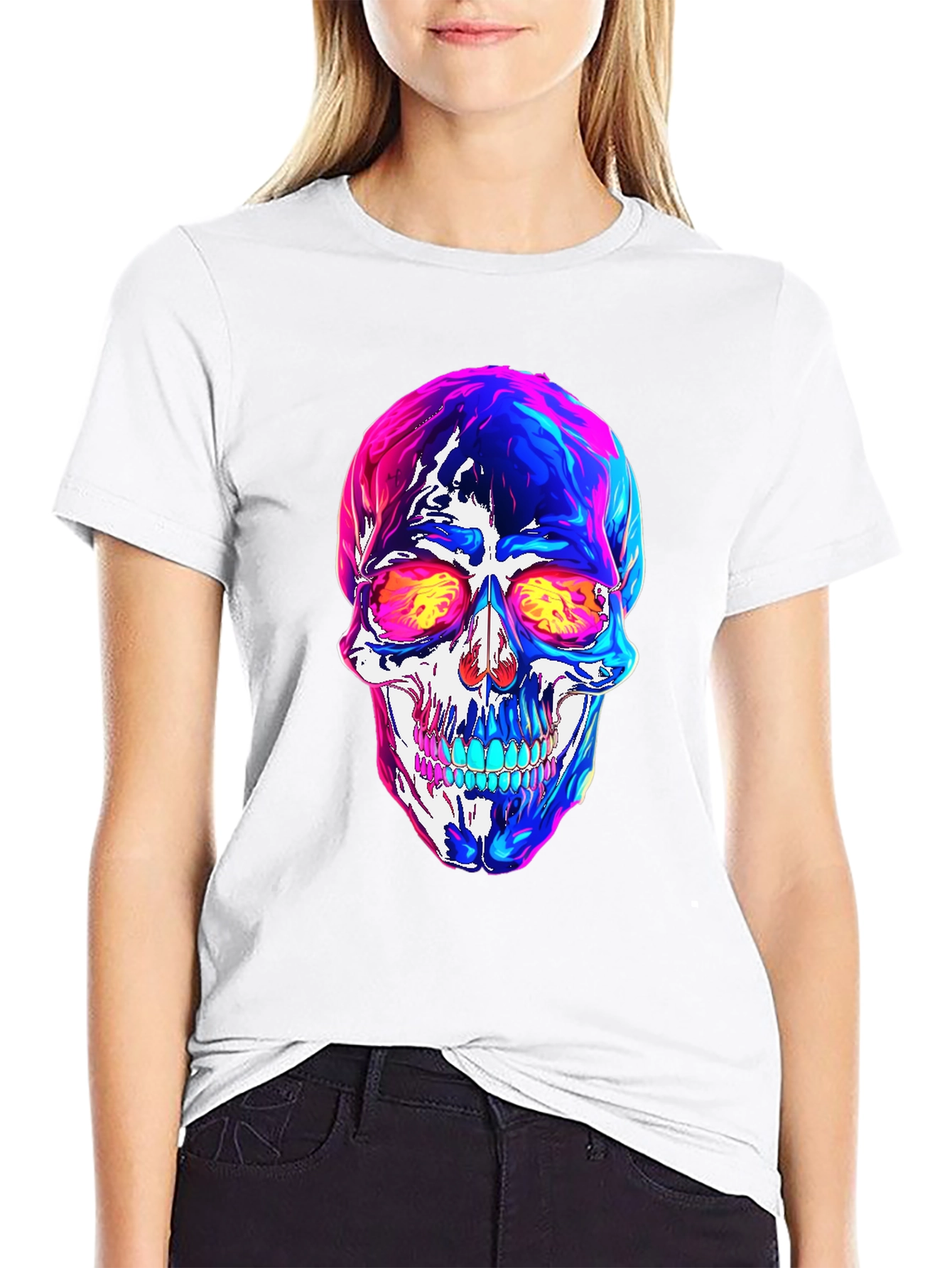 Vibrant Skull Graphic Tee - Black