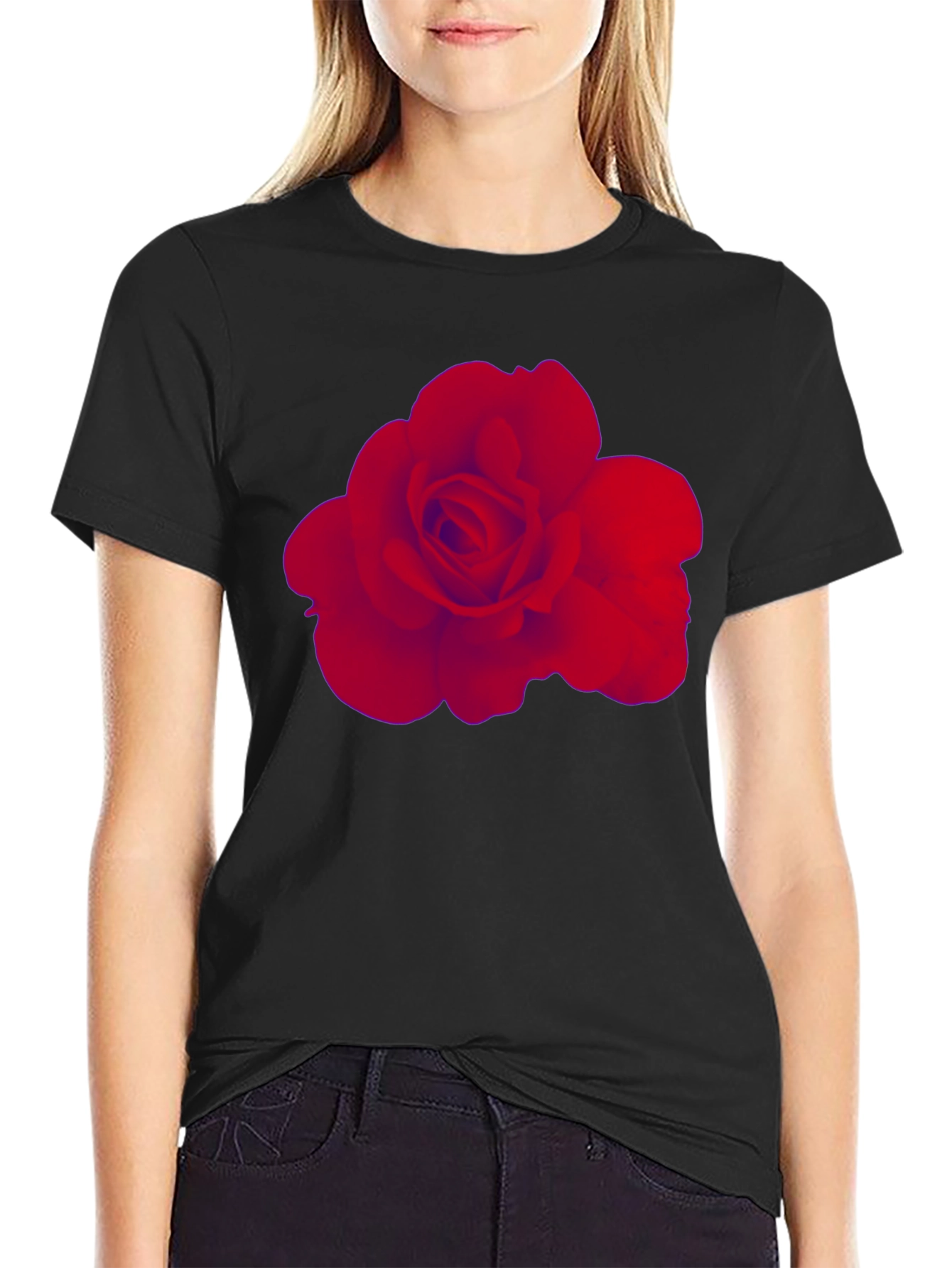 Rose Graphic Tee - Stylish Black Cotton T-Shirt