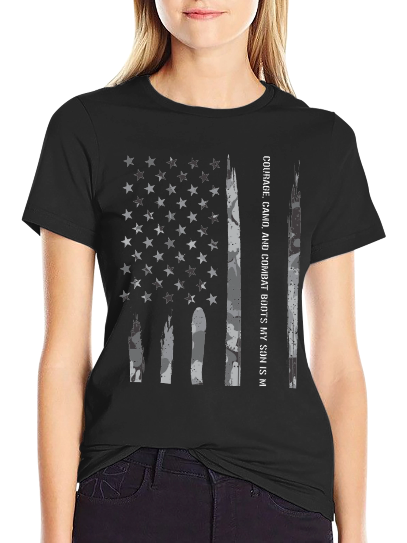 Courage Camo Combat Boots Son American Flag T-Shirt