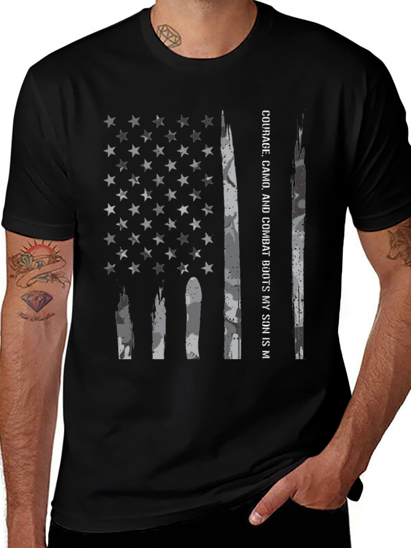 Courage Camo Combat Boots Son American Flag T-Shirt