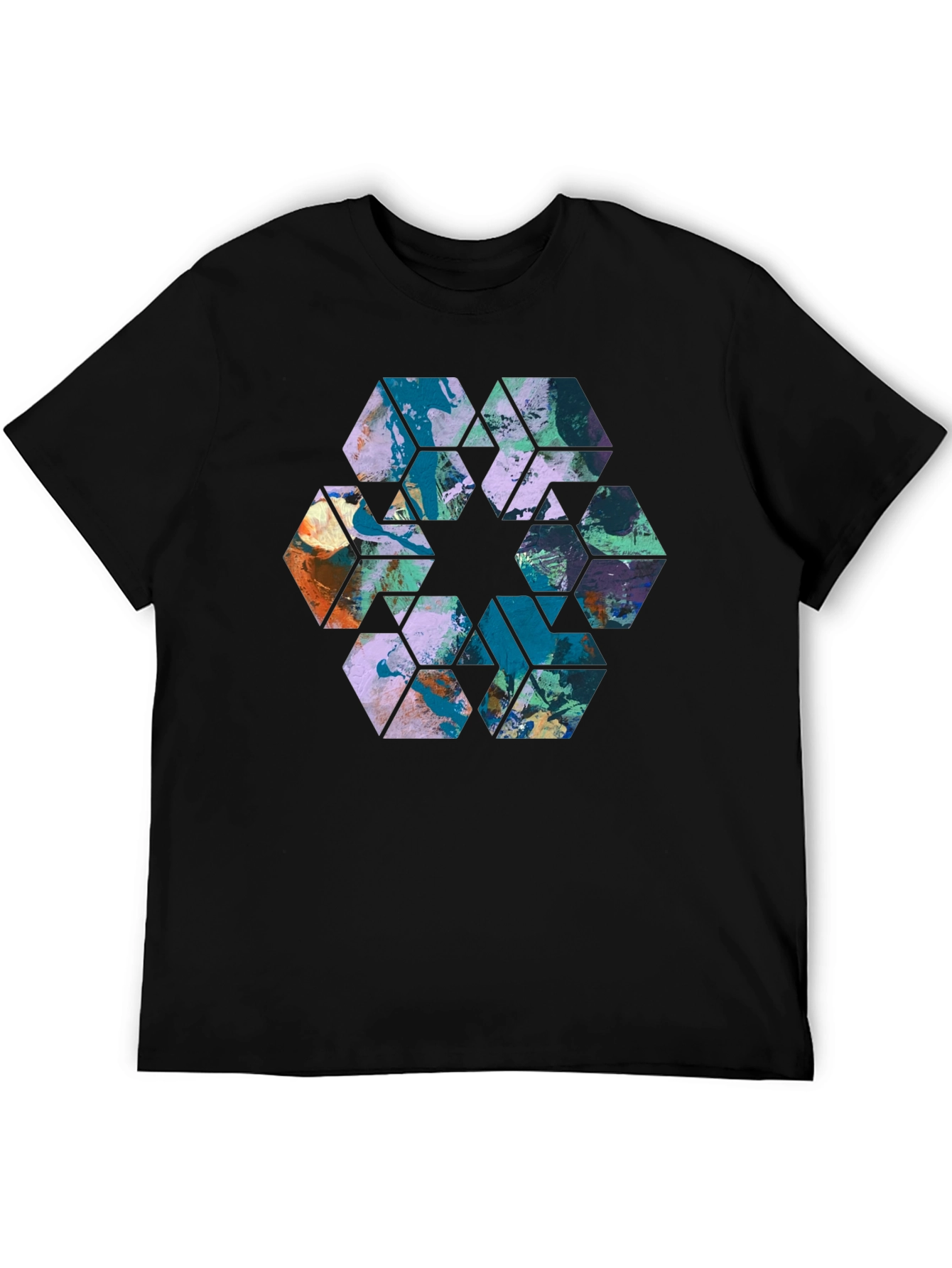 Abstract Hexagon Graphic Print Black Tee