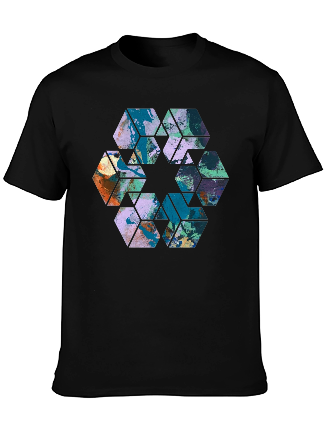 Abstract Hexagon Graphic Print Black Tee