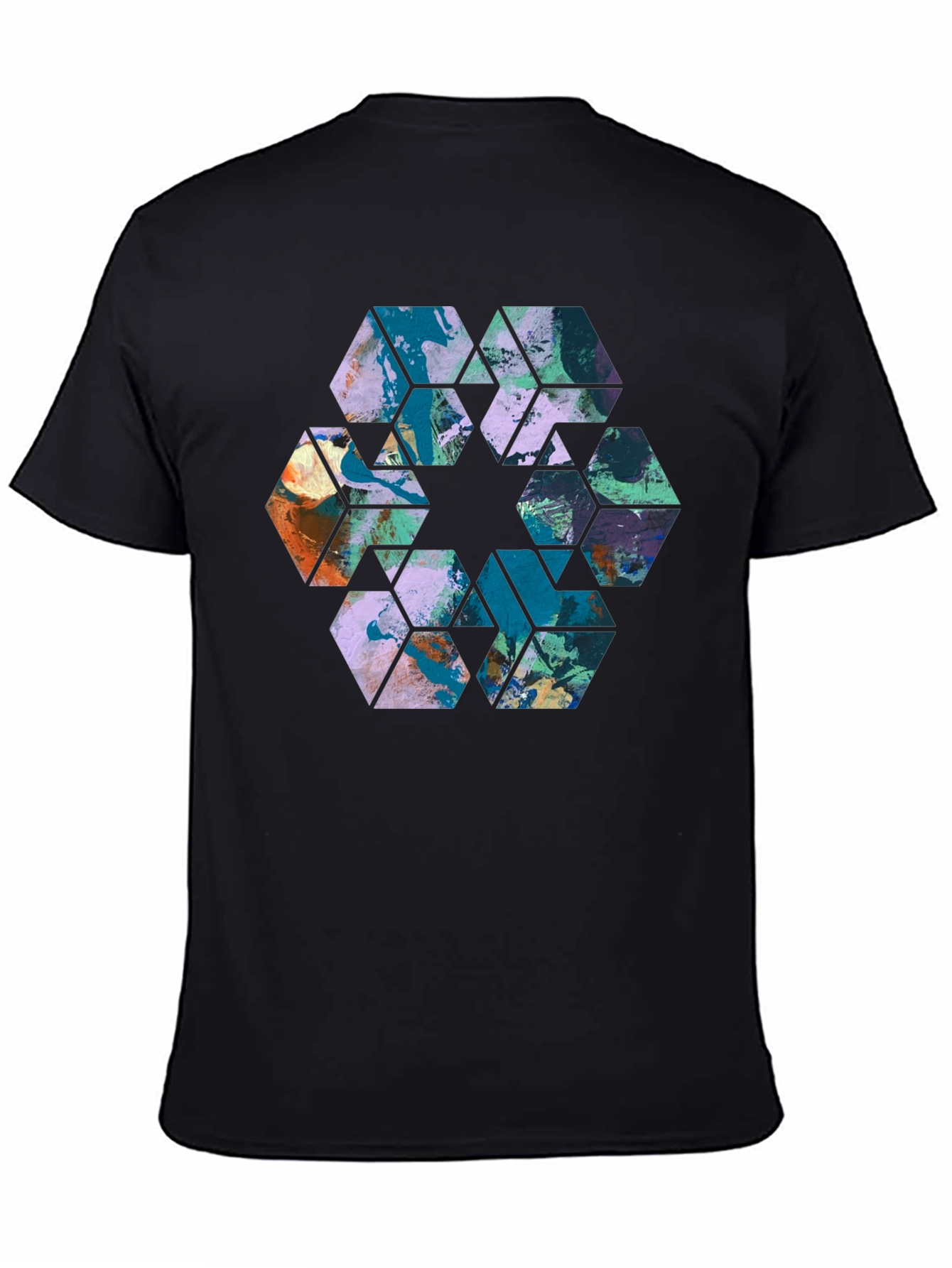 Abstract Hexagon Graphic Print Black Tee