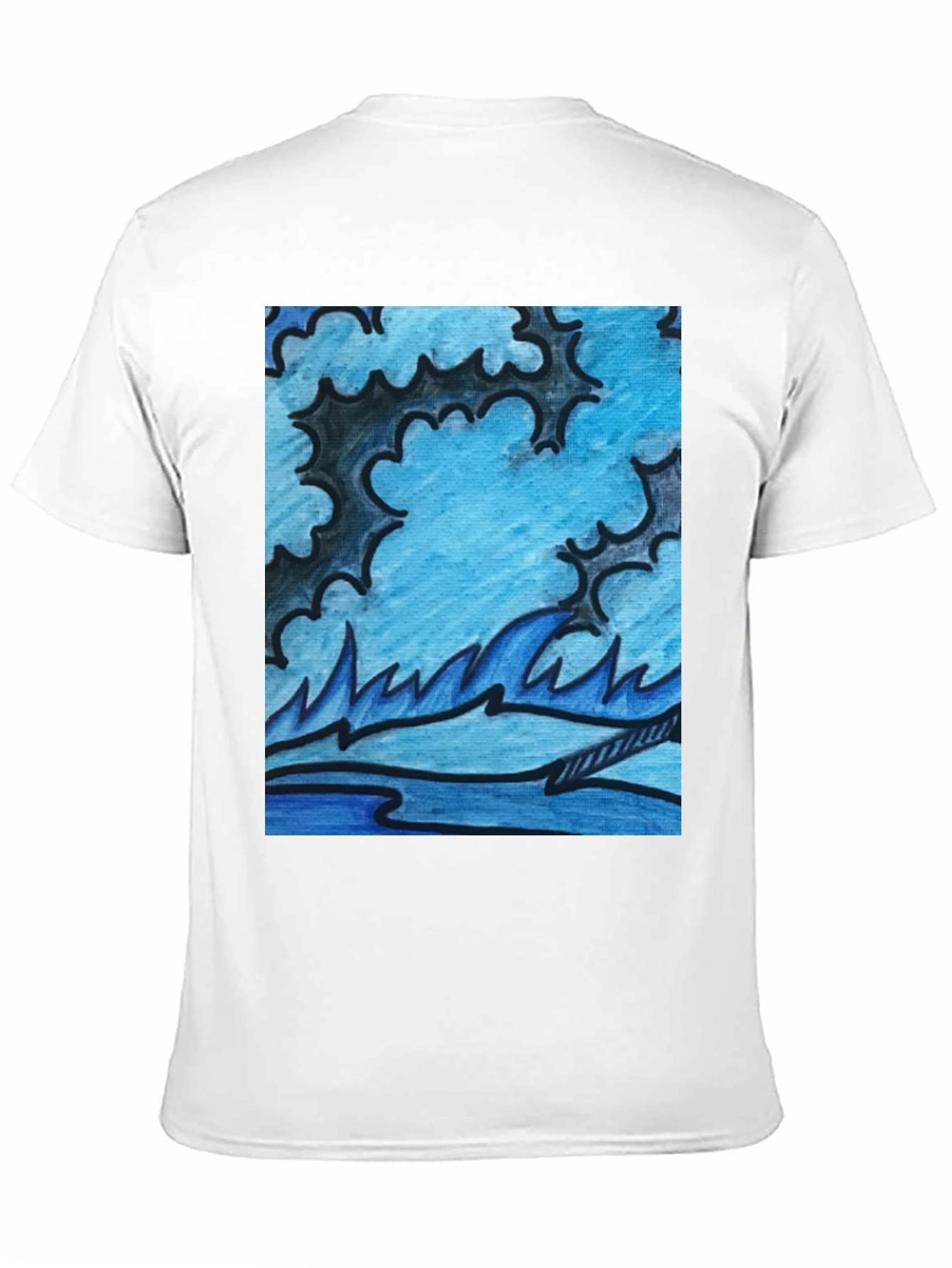 Abstract Blue Wave Graphic Black T-Shirt