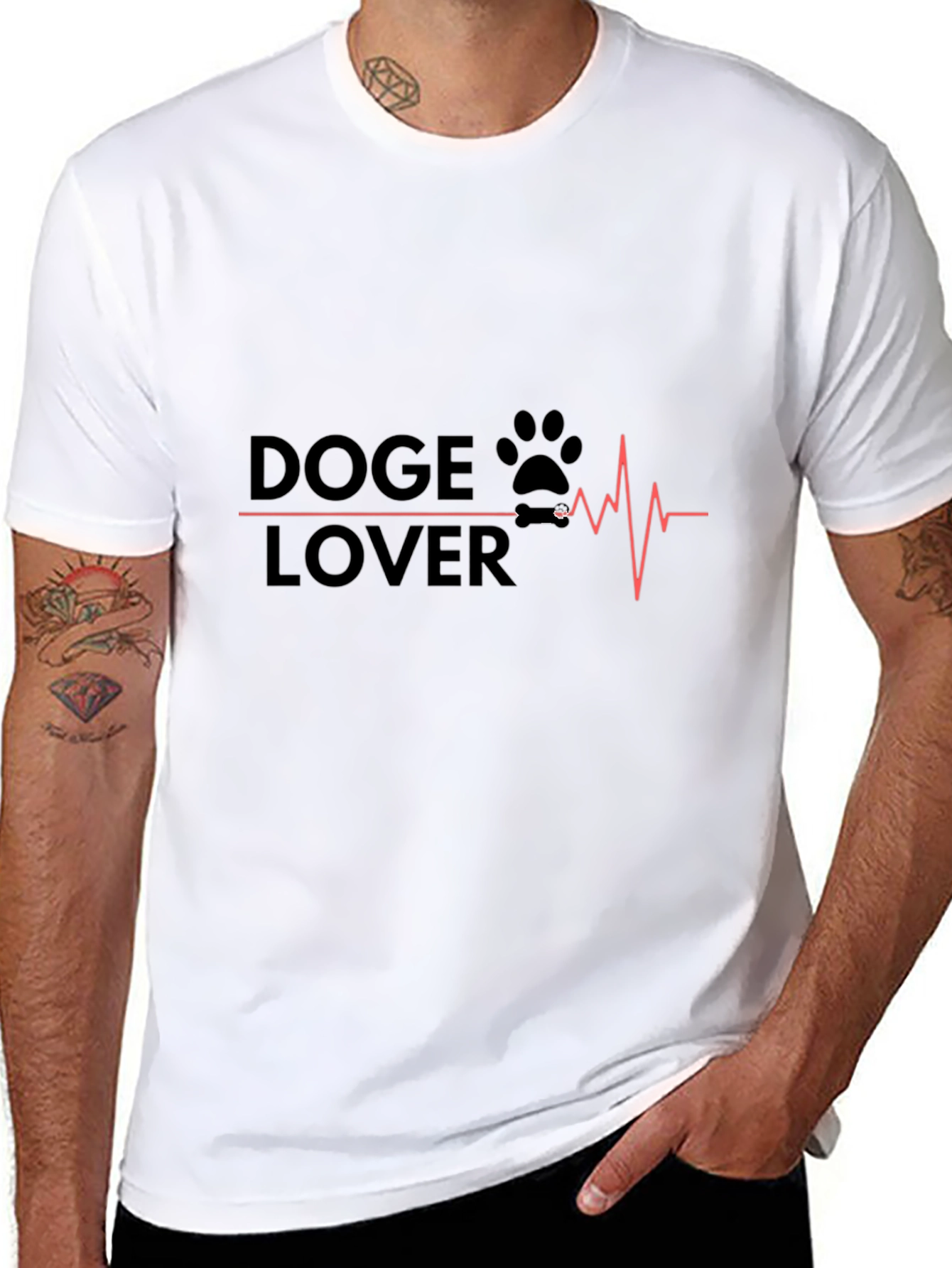 Doge Lover T-Shirt - Dog Paw Heartbeat Design
