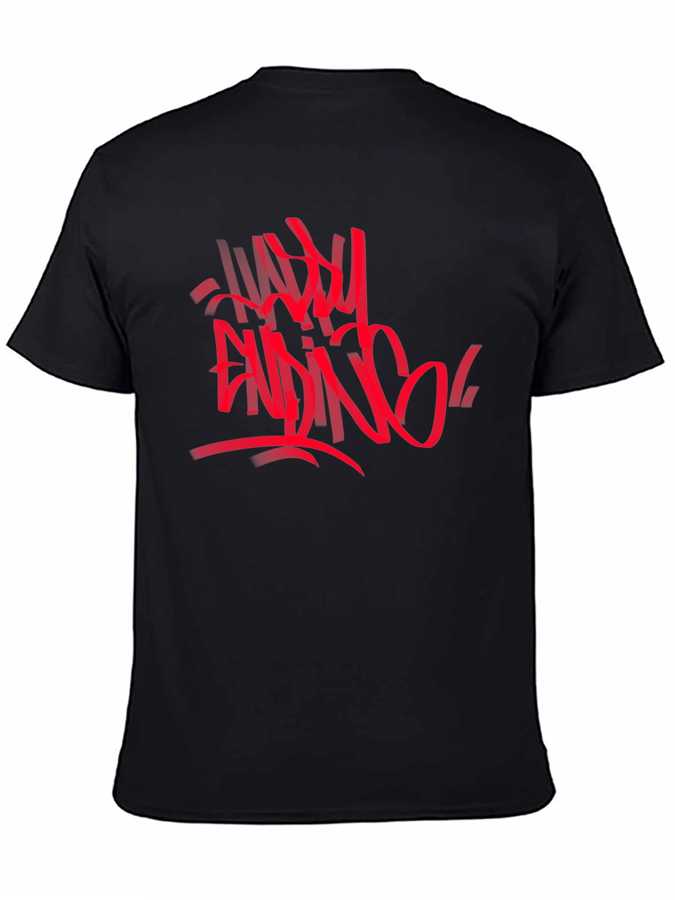 Edgy Graphic Tee: Red Abstract Graffiti Print on Black