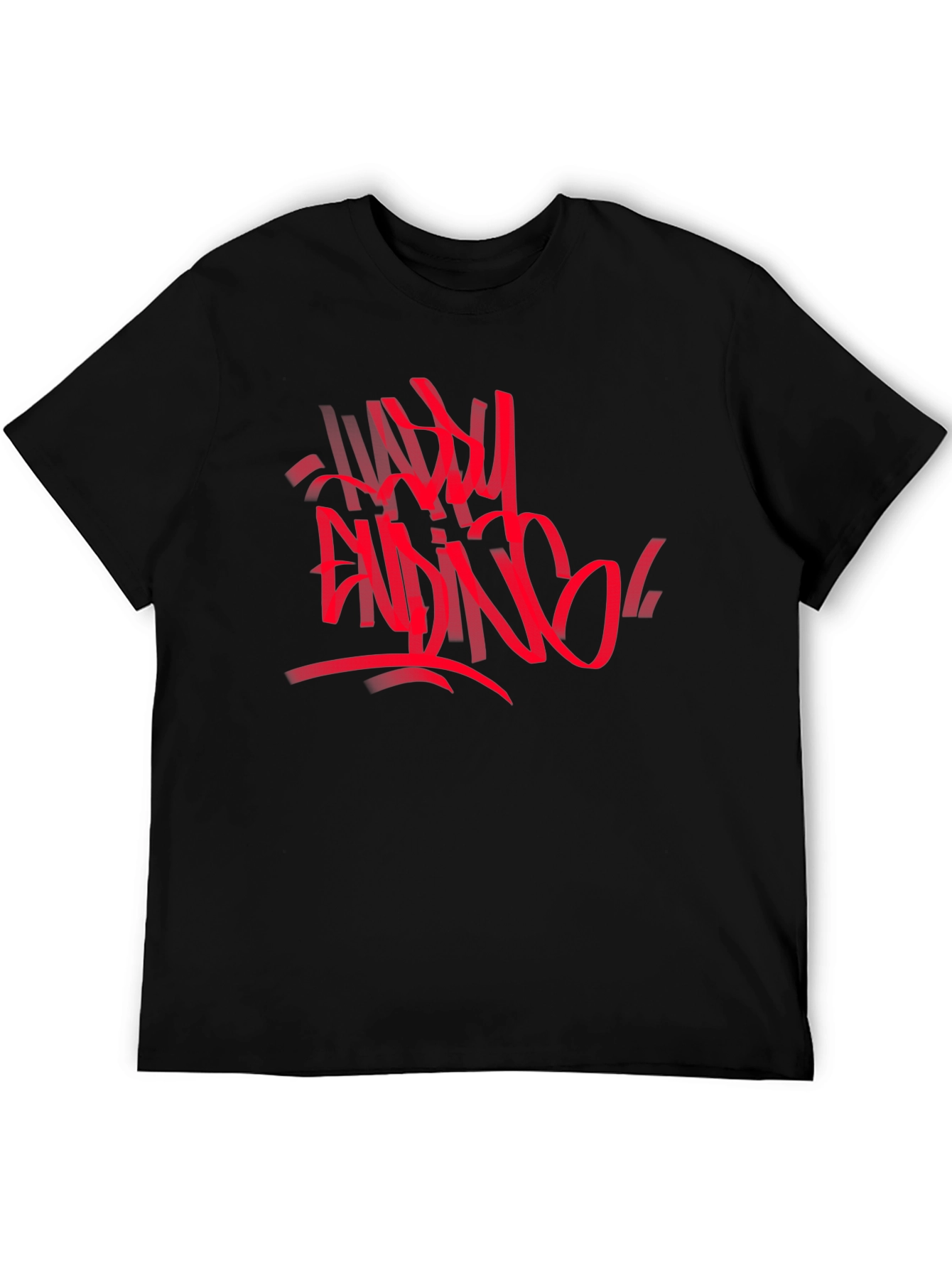 Edgy Graphic Tee: Red Abstract Graffiti Print on Black