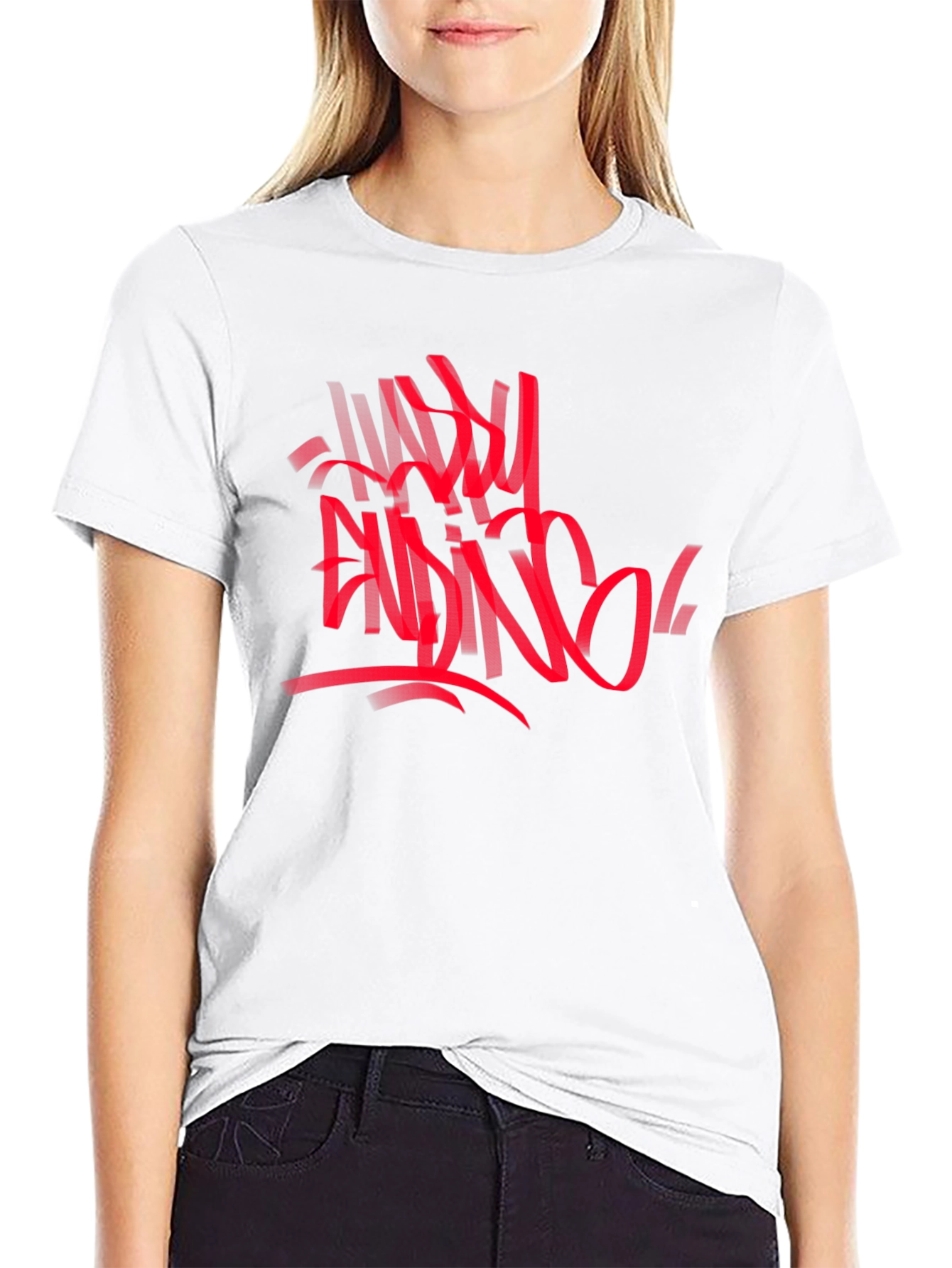 Edgy Graphic Tee: Red Abstract Graffiti Print on Black
