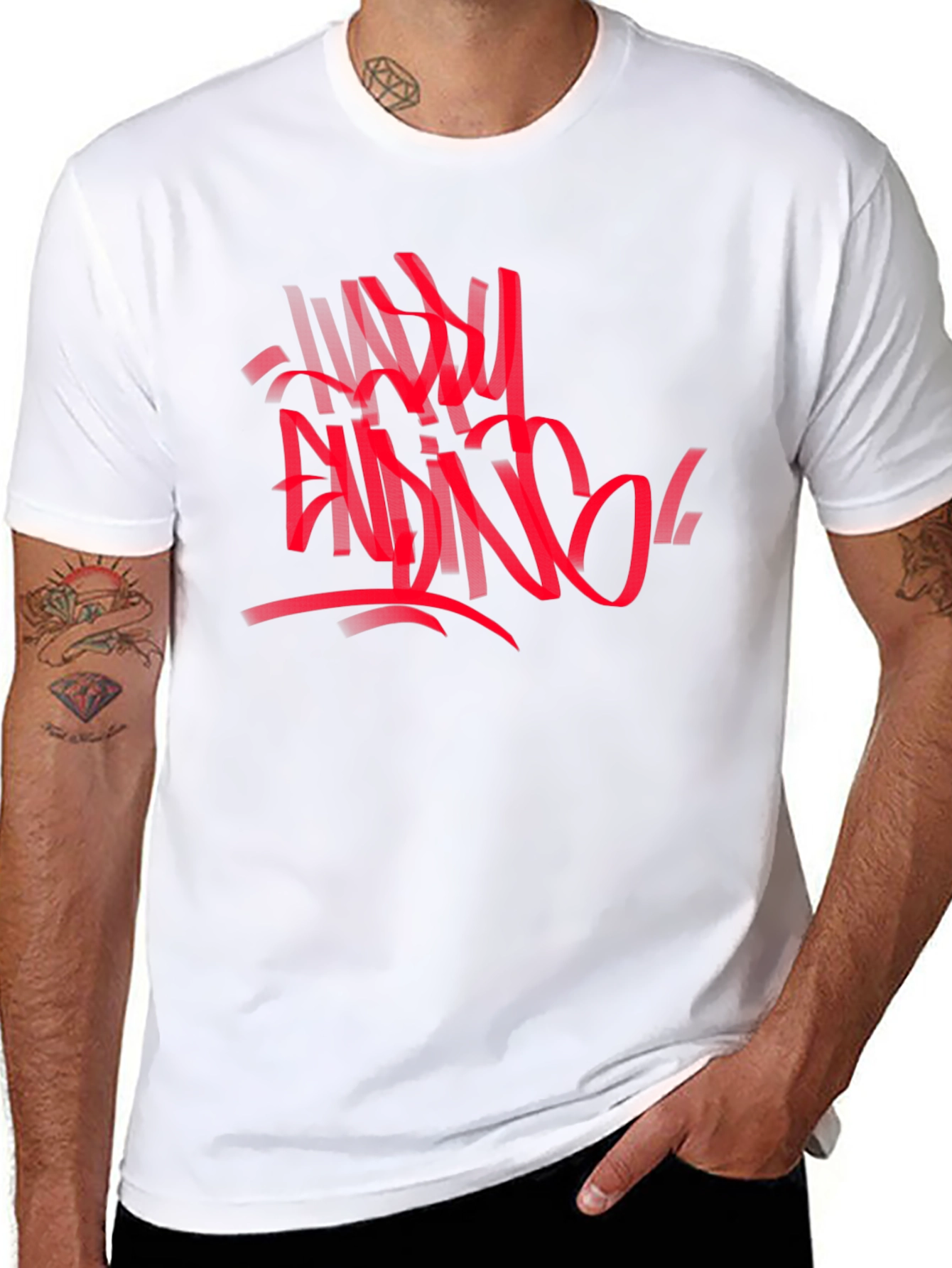 Edgy Graphic Tee: Red Abstract Graffiti Print on Black