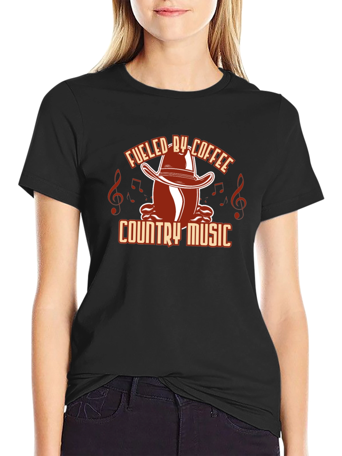 Fueled by Coffee Country Music Black Graphic Tee