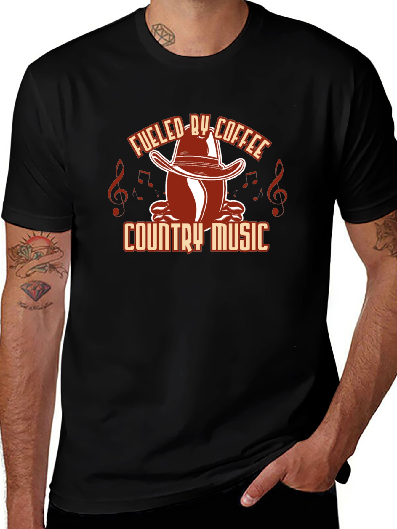 Fueled by Coffee Country Music Black Graphic Tee