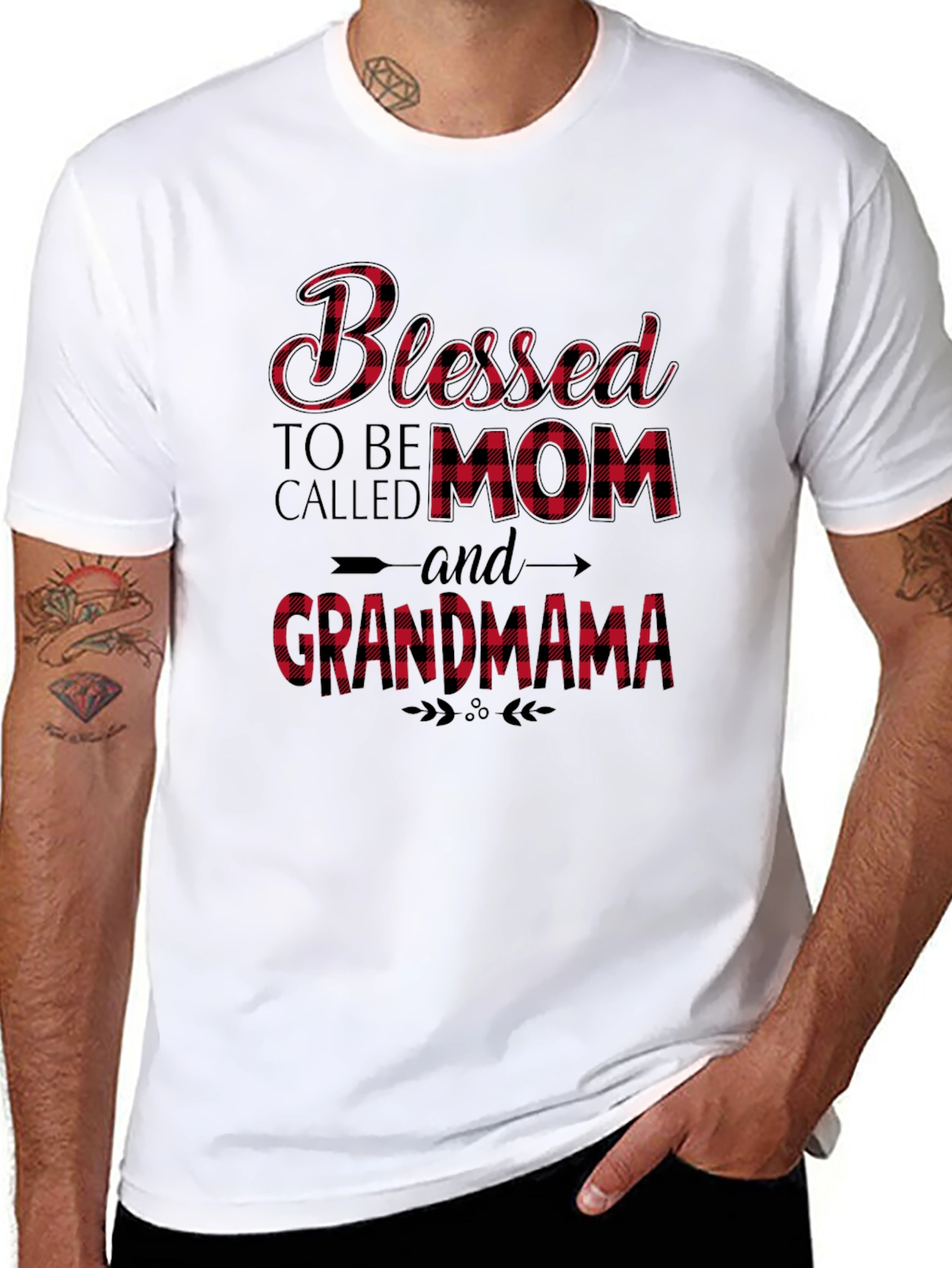 Blessed Mom & Grandma Plaid Graphic Tee