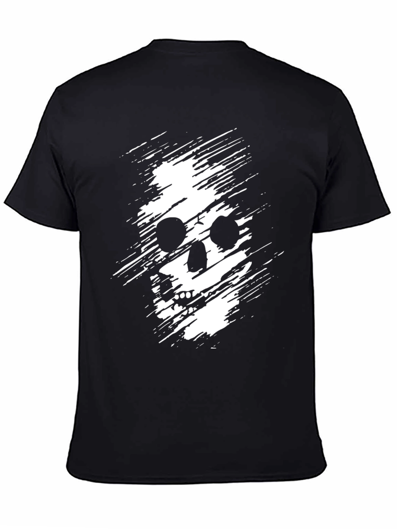 Mens Black T-Shirt with Distressed Skull Graphic