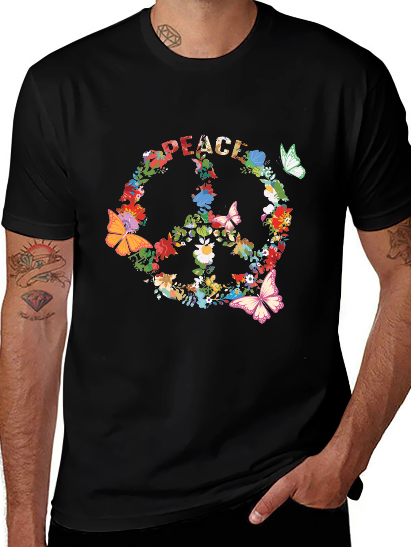 Floral Peace Sign T-Shirt - Retro Hippie Style