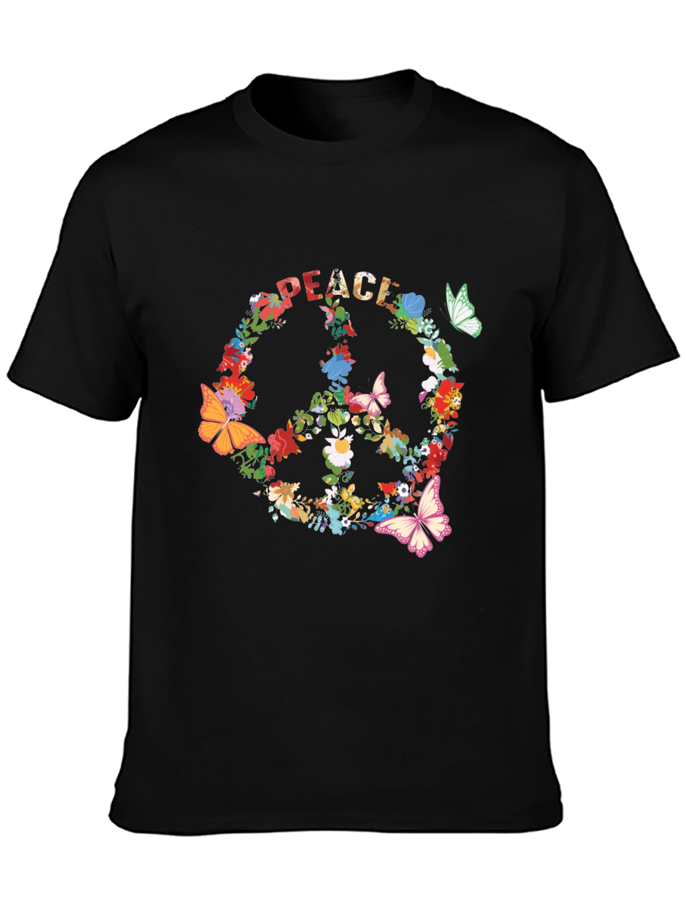 Floral Peace Sign T-Shirt - Retro Hippie Style