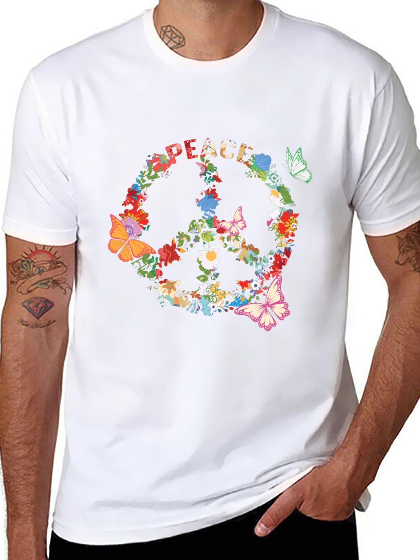 Floral Peace Sign T-Shirt - Retro Hippie Style