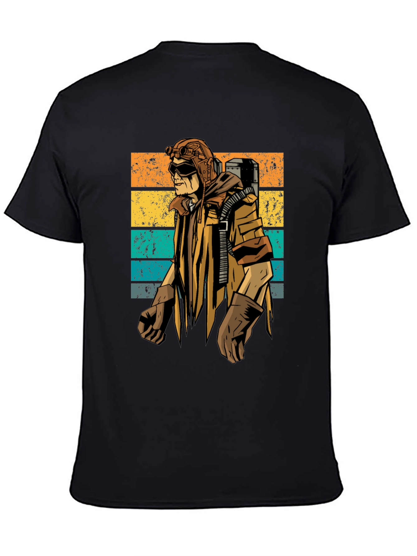 Retro Steampunk Adventurer Graphic Tee - Black