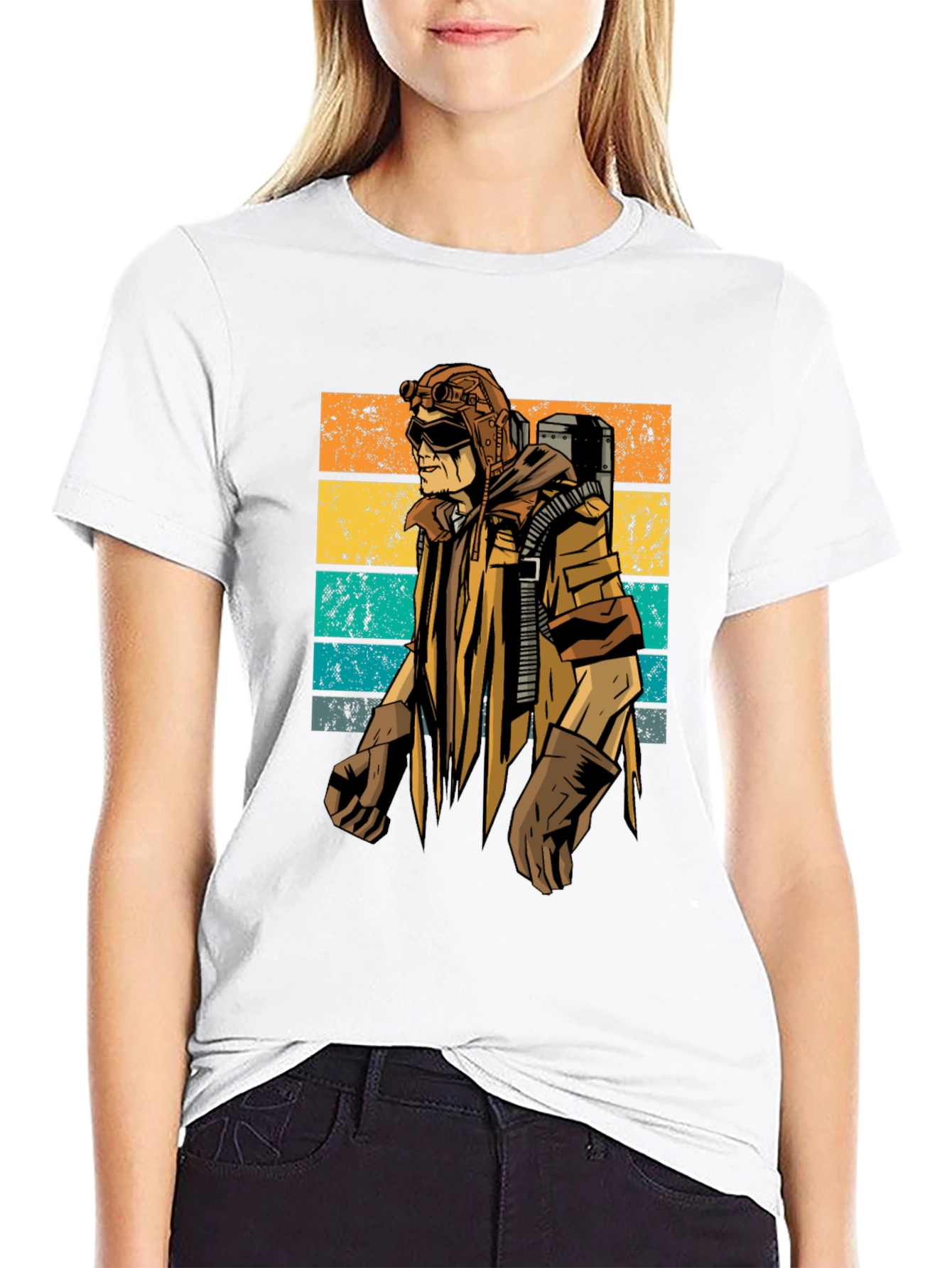Retro Steampunk Adventurer Graphic Tee - Black
