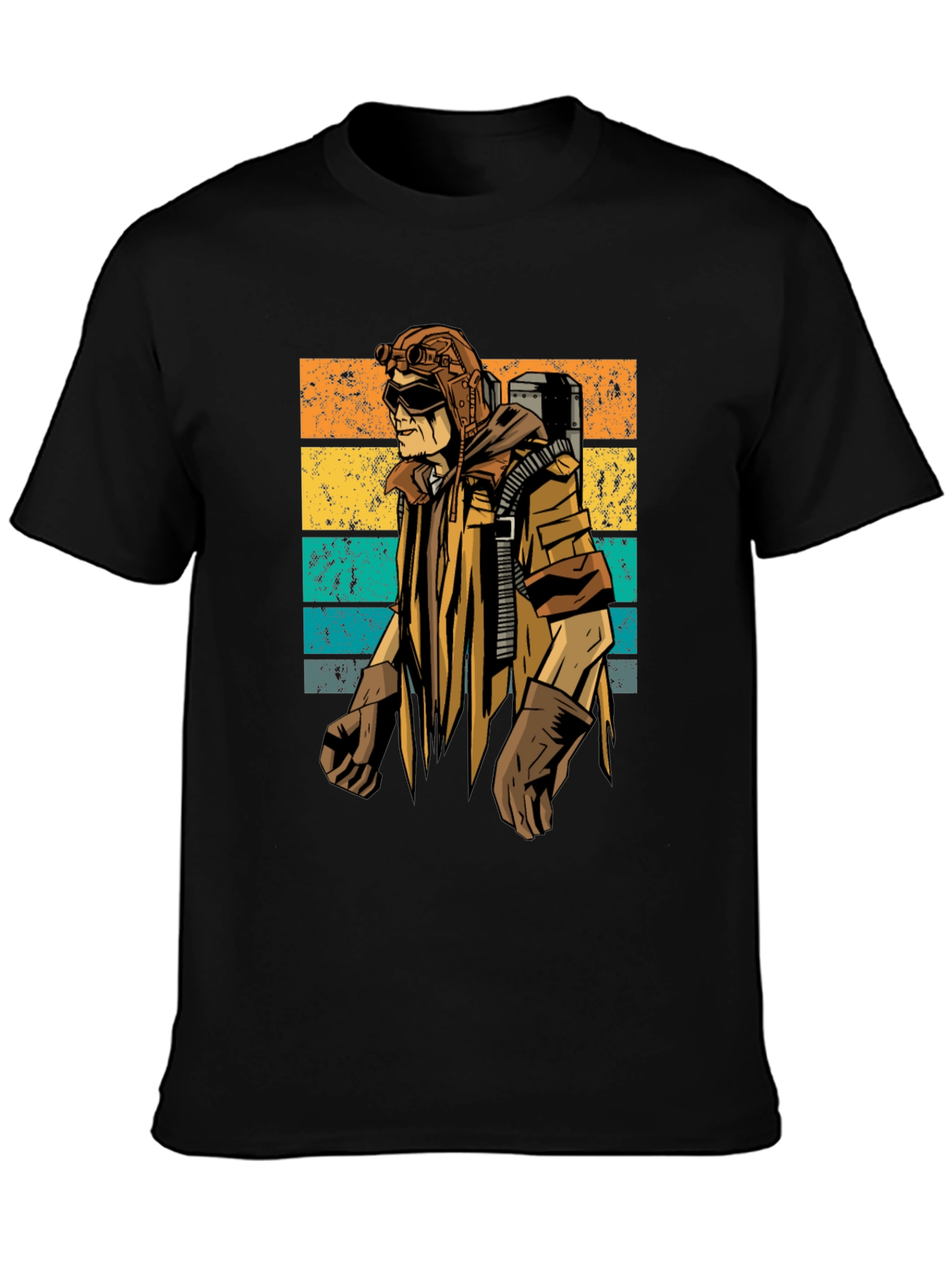 Retro Steampunk Adventurer Graphic Tee - Black