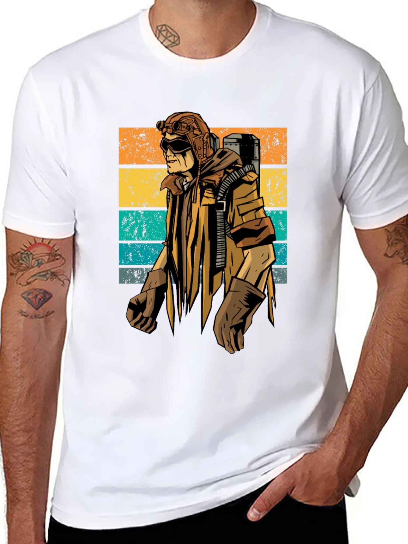 Retro Steampunk Adventurer Graphic Tee - Black