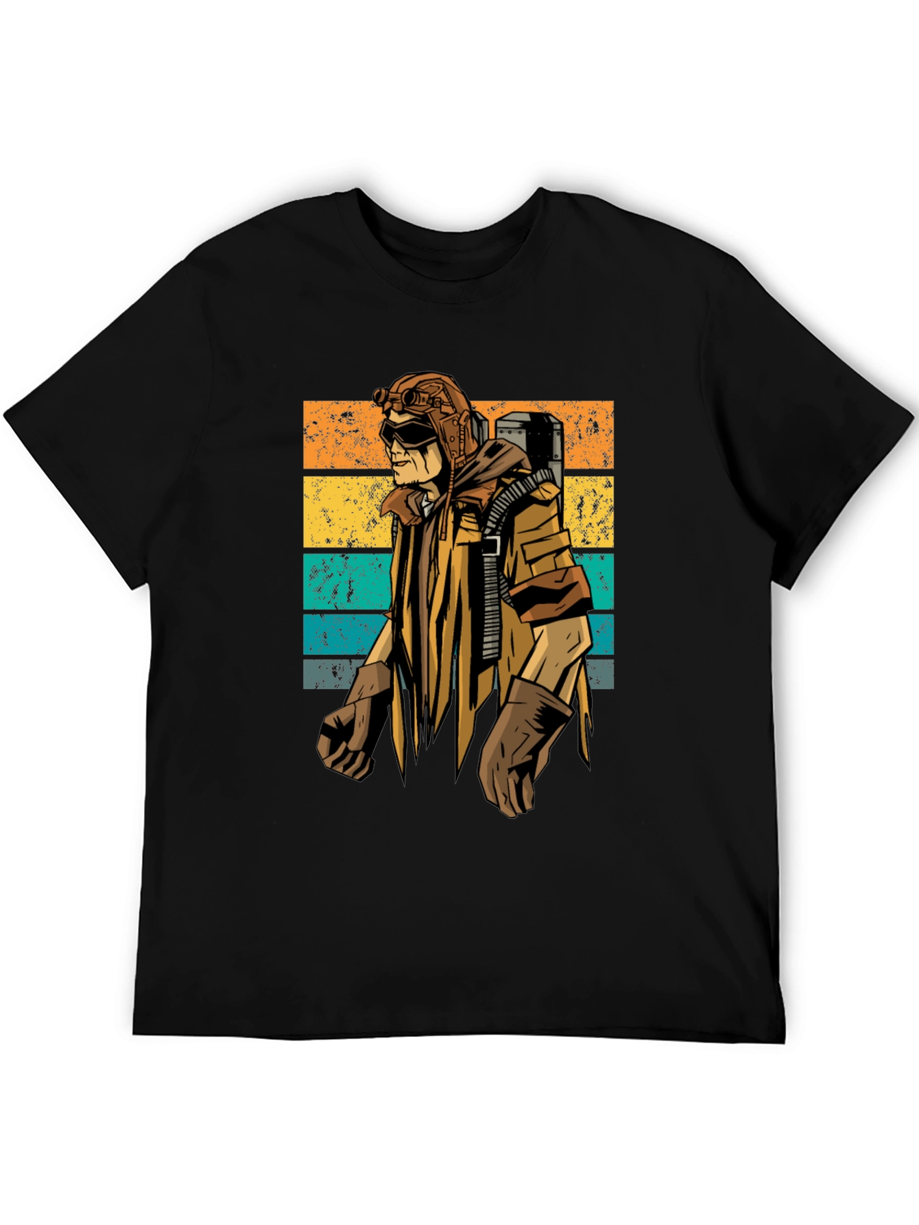 Retro Steampunk Adventurer Graphic Tee - Black