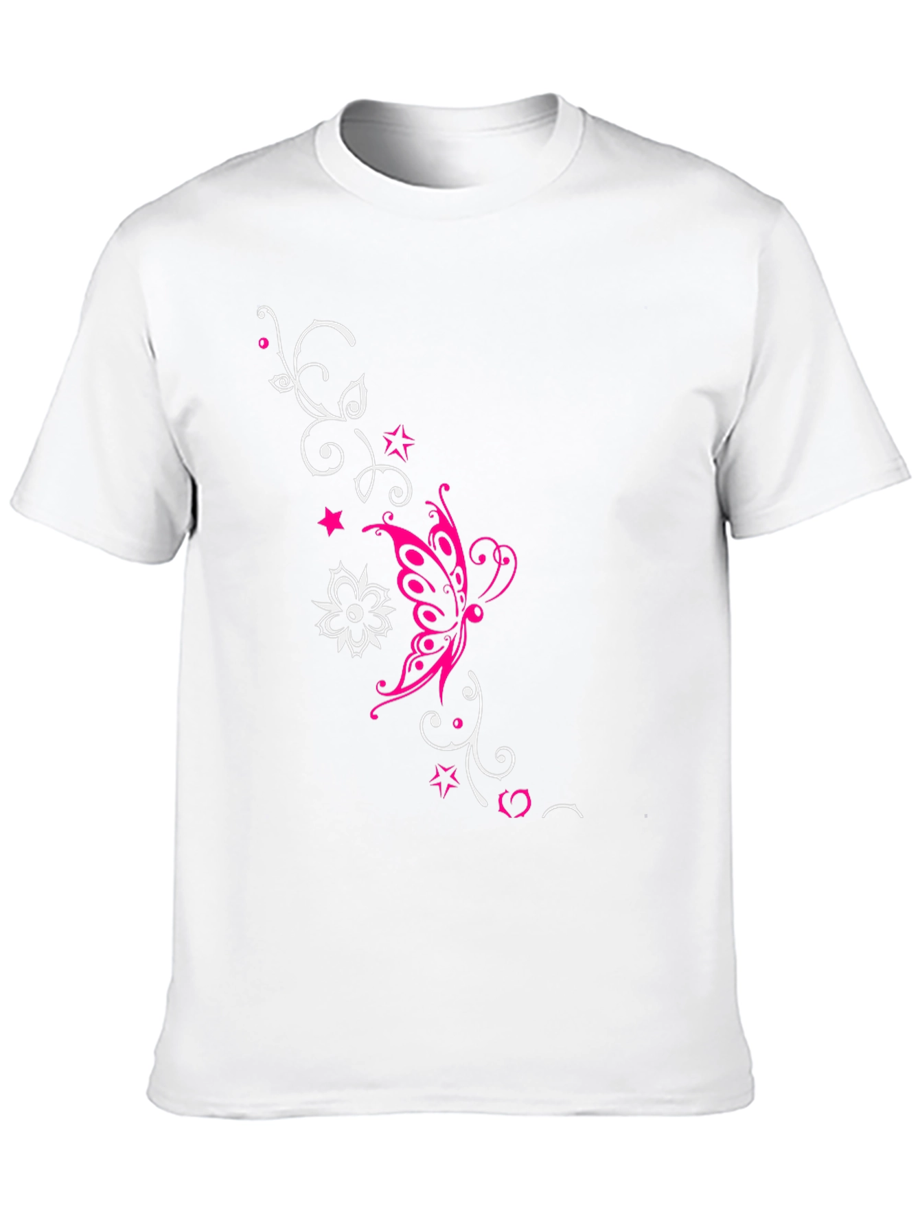 Stylish Black Tee with Butterfly Floral Design