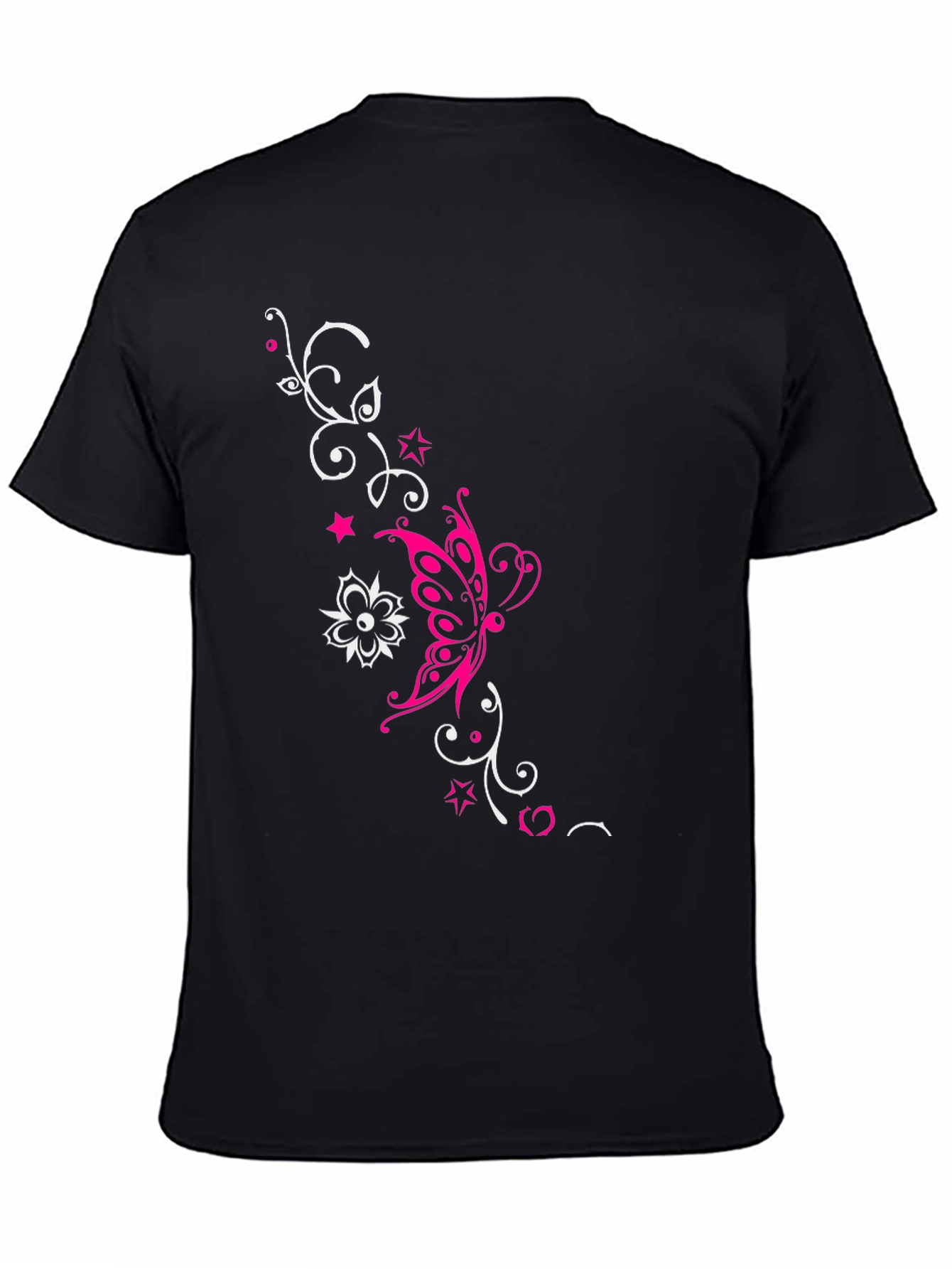 Stylish Black Tee with Butterfly Floral Design
