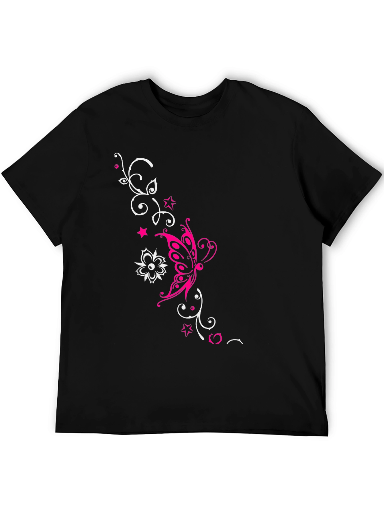 Stylish Black Tee with Butterfly Floral Design