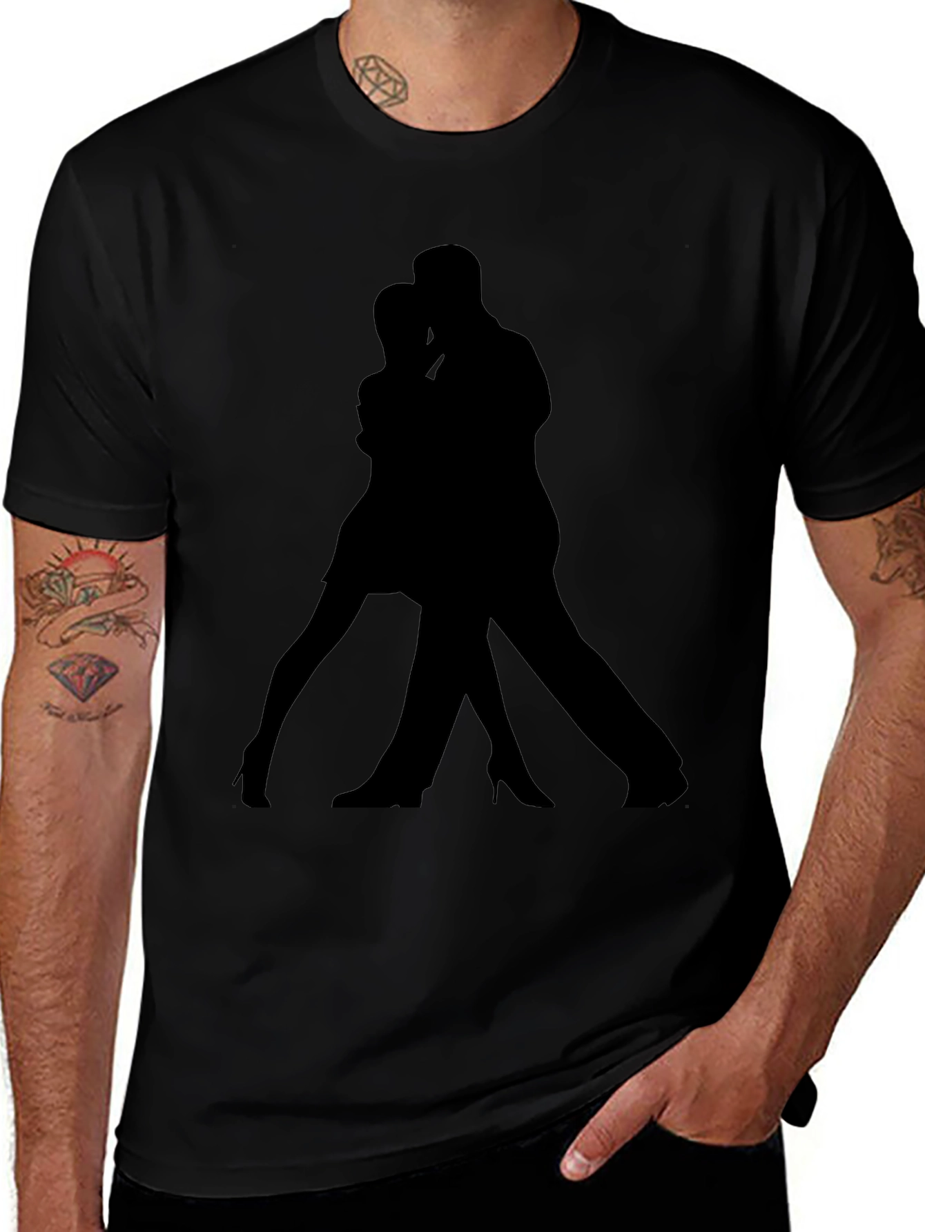 Dancing Silhouette Graphic Tee - Black Cotton Casual Shirt