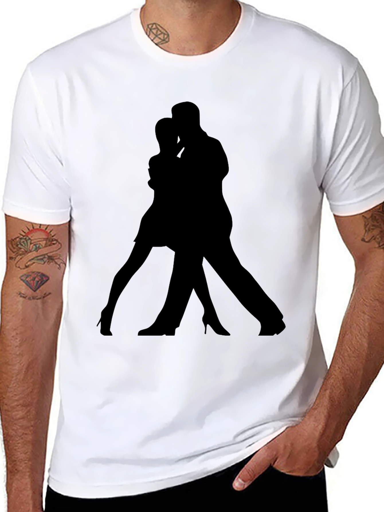 Dancing Silhouette Graphic Tee - Black Cotton Casual Shirt