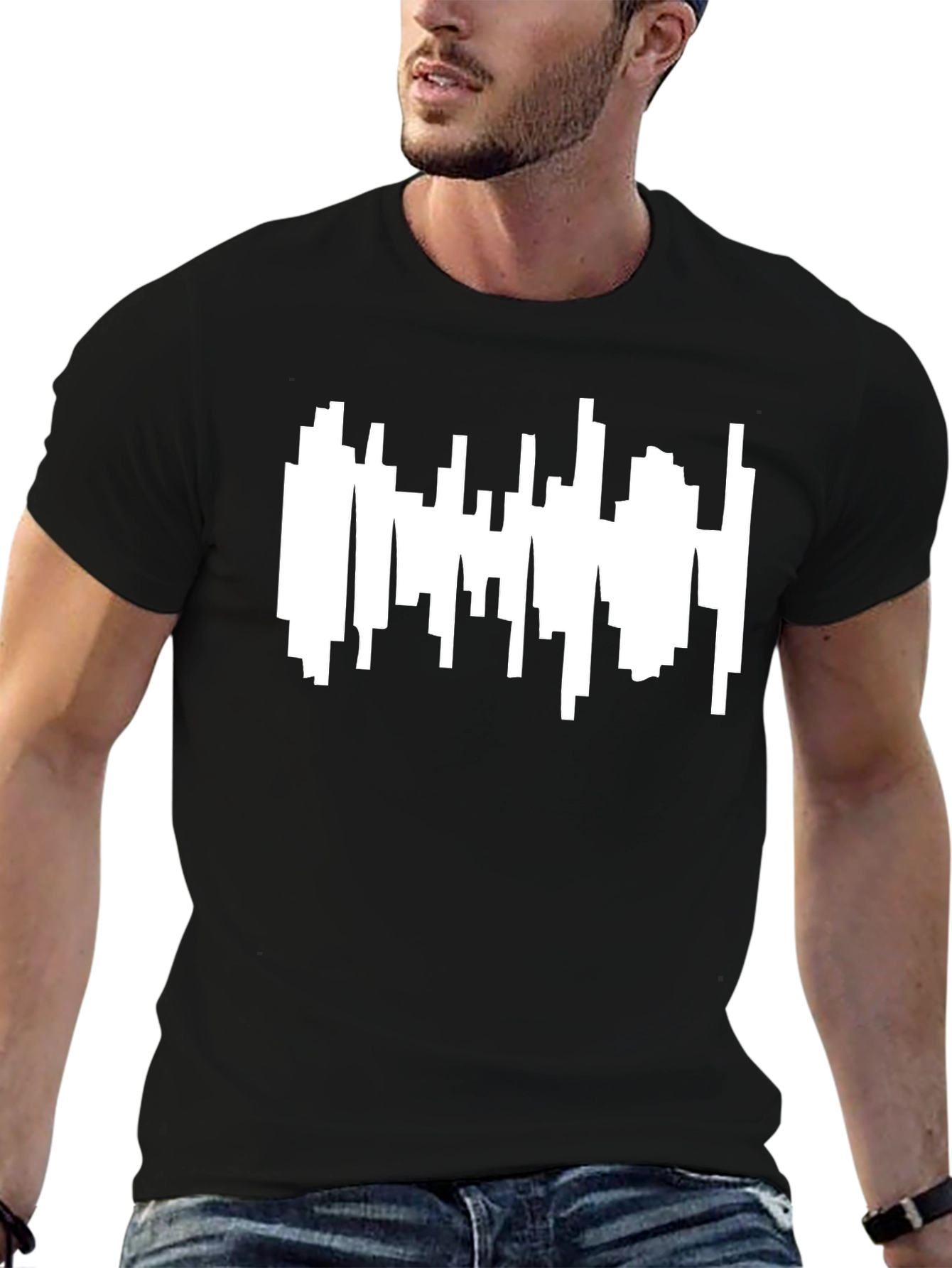 Abstract Cityscape Graphic Tee - Modern Black T-Shirt