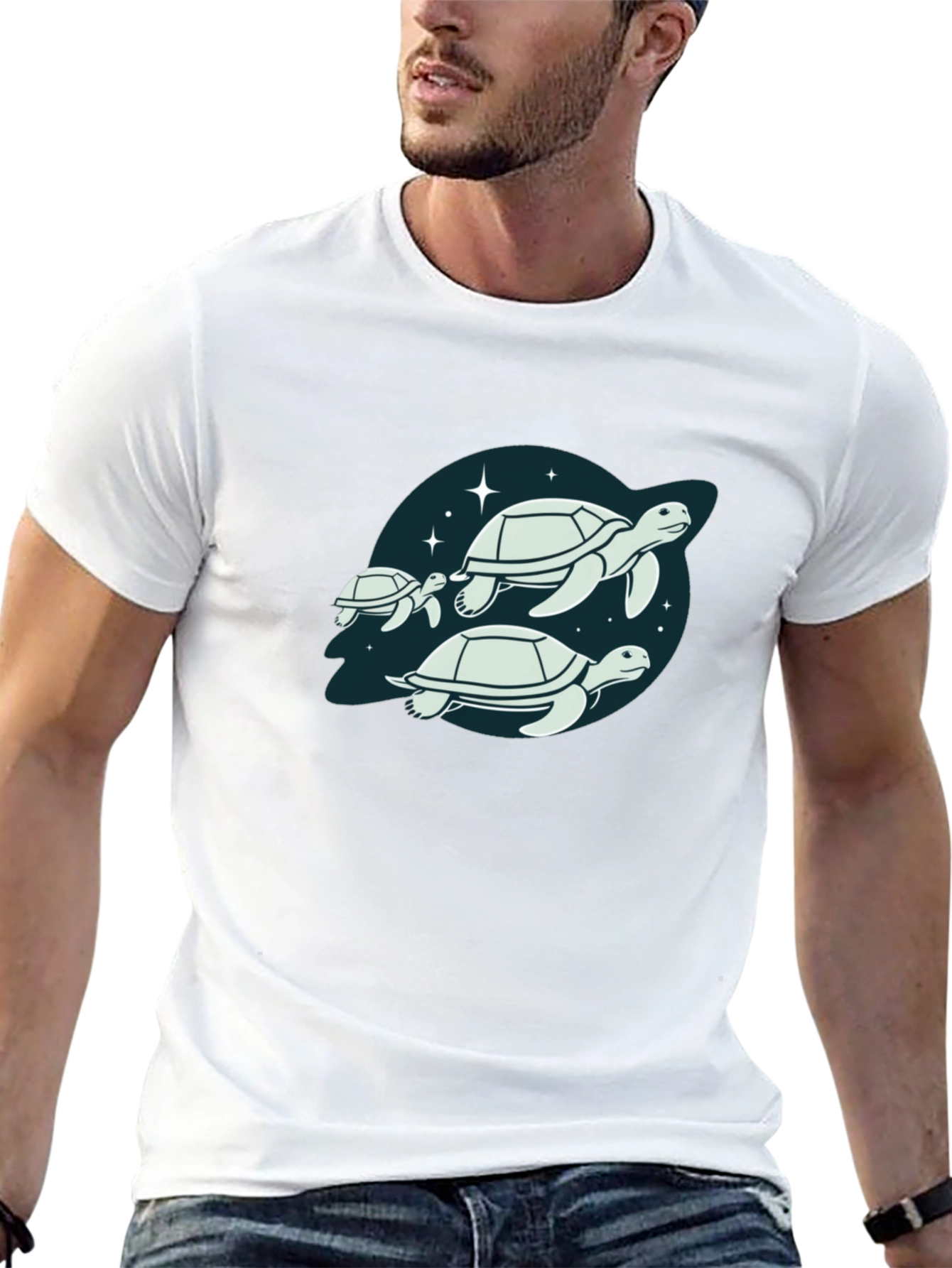 Turtle Family Graphic Tee -  Stylish Black T-Shirt
